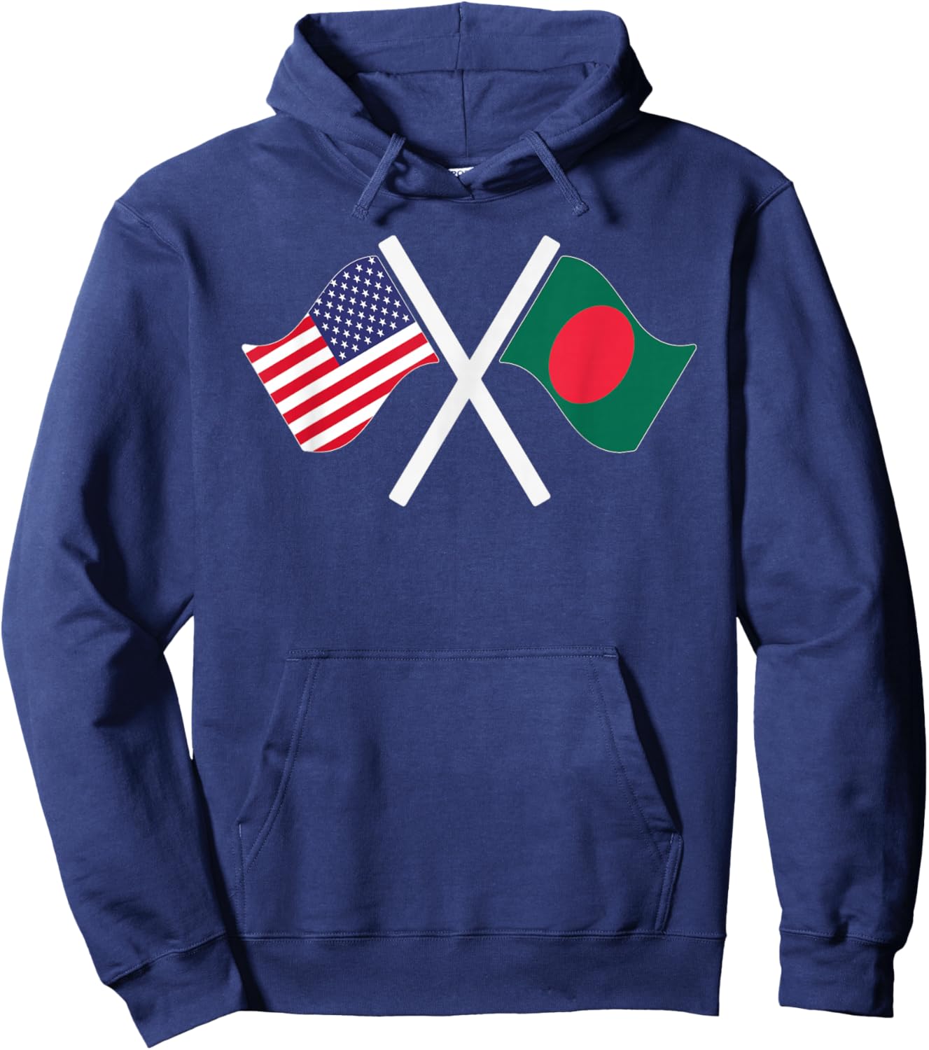 USA and Bangladesh Crossed Flags Dual Roots Hoodie - Hoodie | Navy