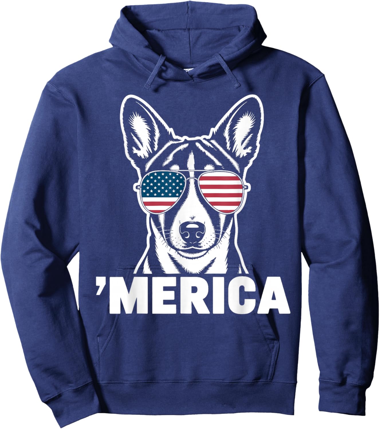 Patriotic USA American Flag 4th of July Basenji Hoodie - Hoodie | Navy