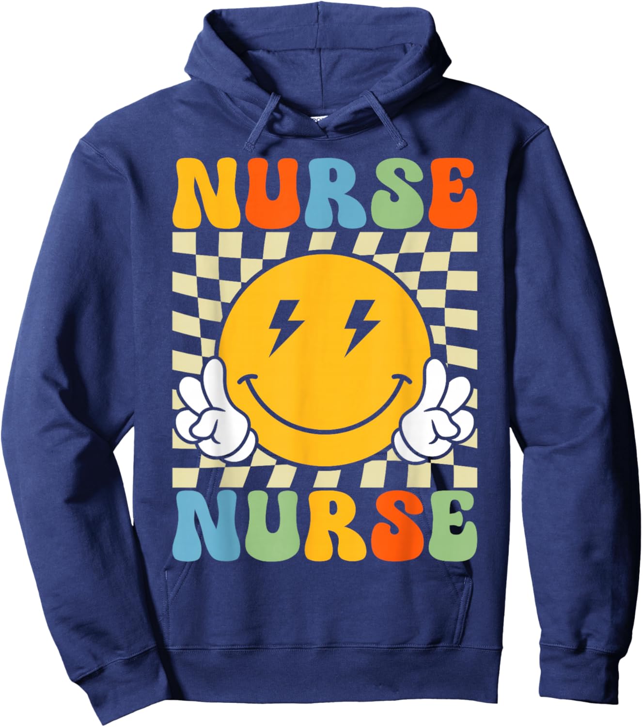 Groovy Nurse Design Men Smile Face Nursing Hoodie - Hoodie | Navy