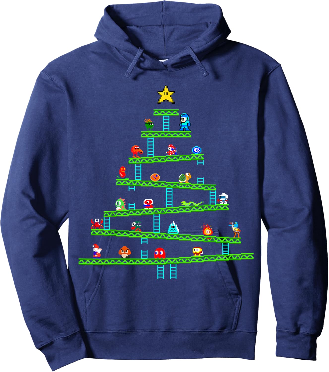 8 Bit Retro Gaming Christmas Tree Hoodie - Hoodie | Navy