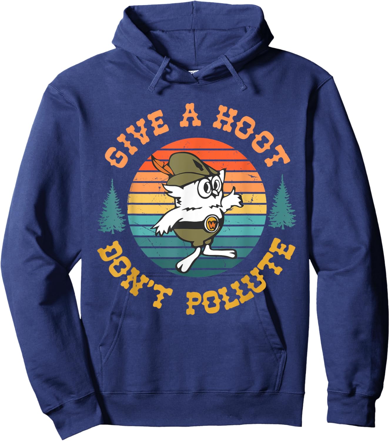 Give A Hoot Don't Pollute Funny , Small, Black Hoodie - Hoodie | Navy