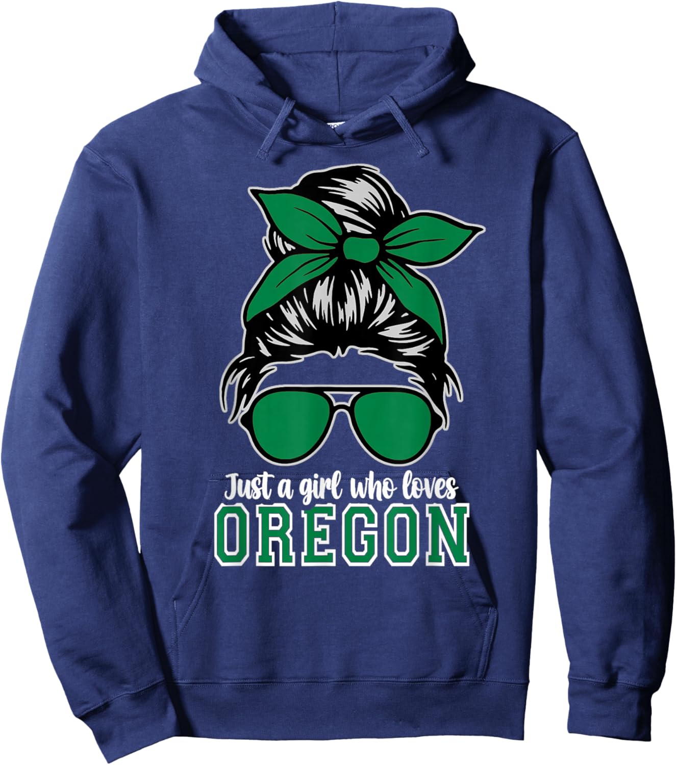 Oregon Design Girl Mom Sisters Messy Bun Hair Hoodie - Hoodie | Navy