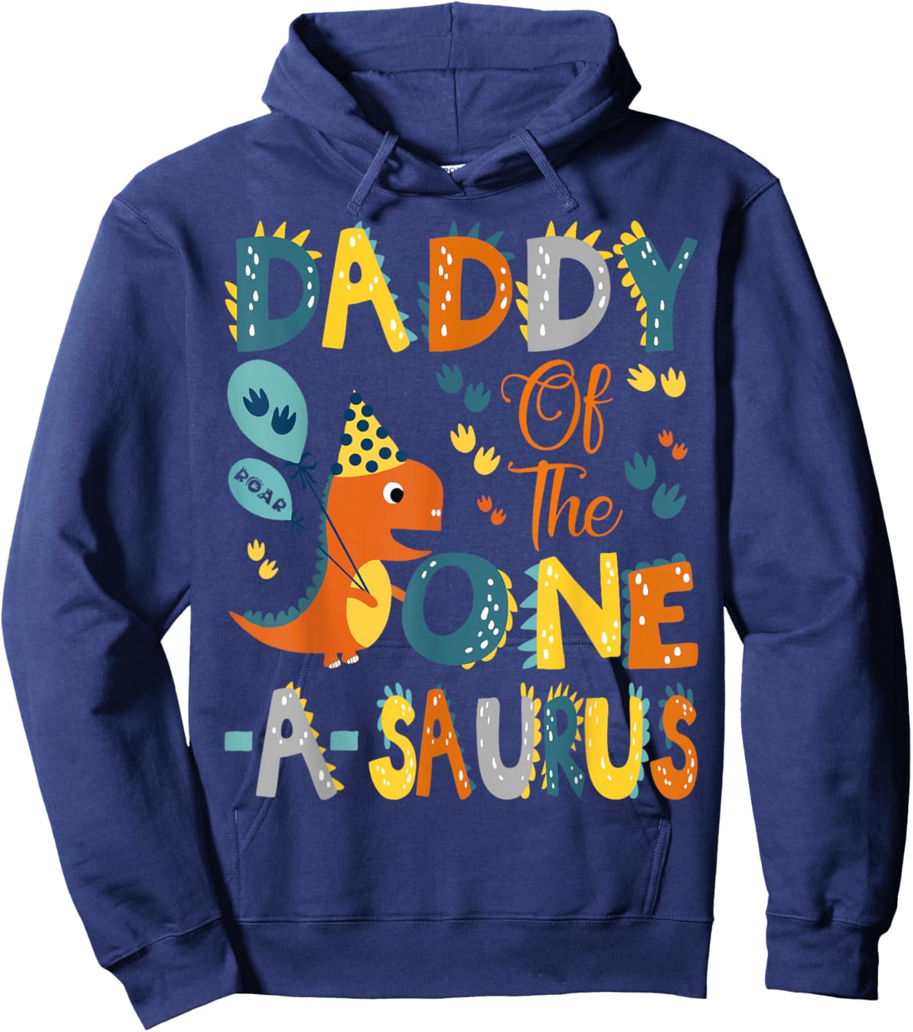 Dinosaur T-Rex 1St Birthday Matching Family Daddy Of The One-A-Saurus -Kids Black Small Modern Classic Cartoon Dinosaur Birthday Hoodie - Hoodie | Navy