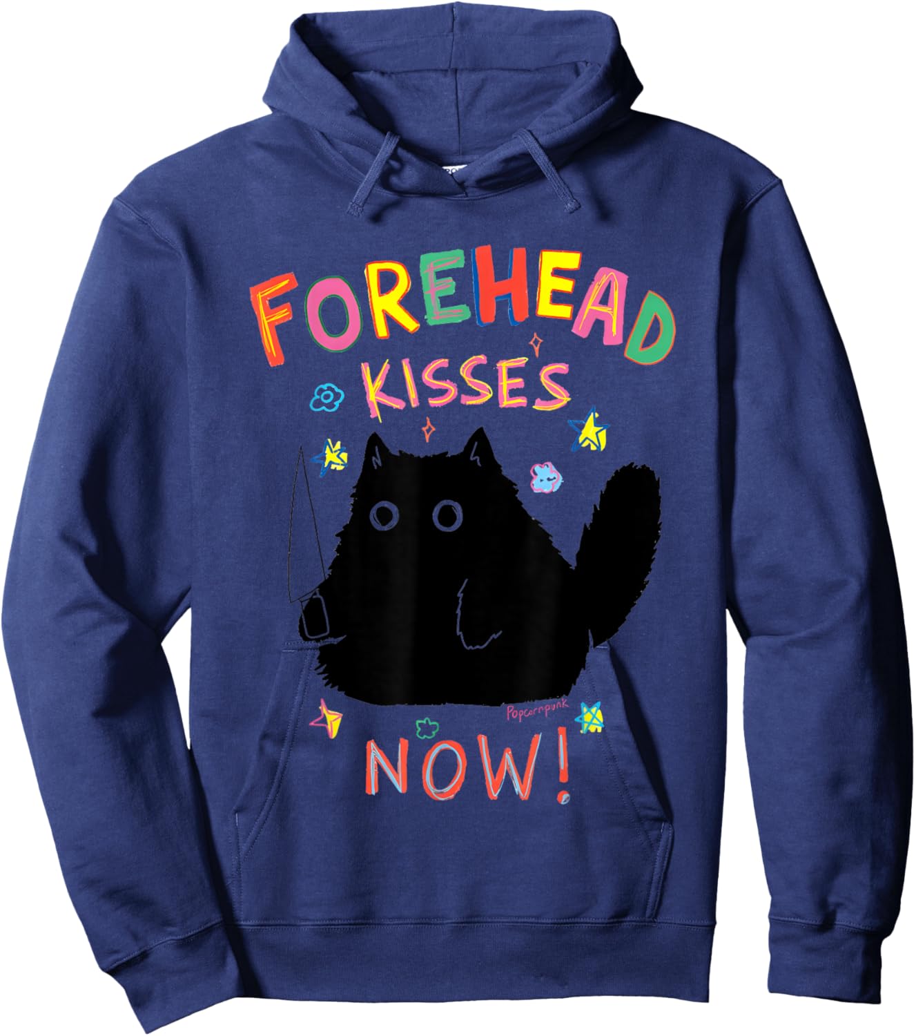 Black Cat Forehead Kisses Now Hoodie - Hoodie | Navy