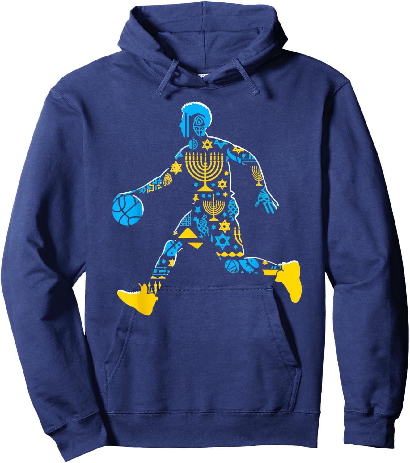 Basketball Menorah Dreidel Jewish Hanukkah Kids Hoodie - Hoodie | Navy