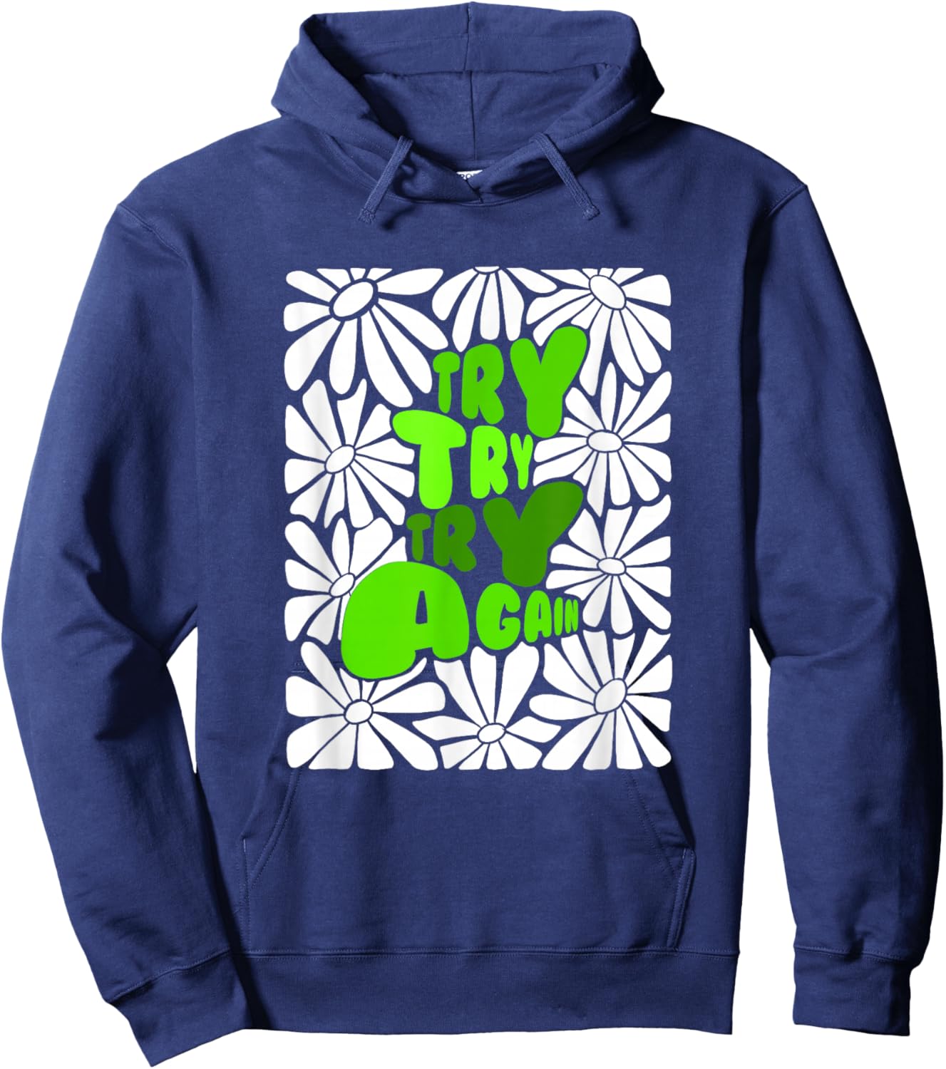 Green Color Try Again-x3 Green Graphic Hoodie - Hoodie | Navy