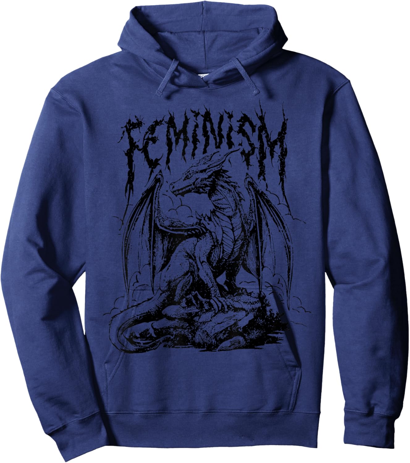 Vintage Feminism Dragon Fantasy Hoodie - Hoodie | Navy