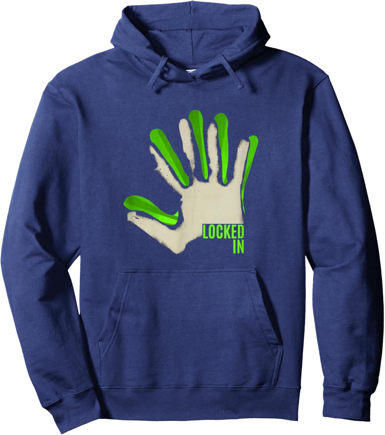 Green Color Locked-in Green Graphic Hoodie - Hoodie | Navy