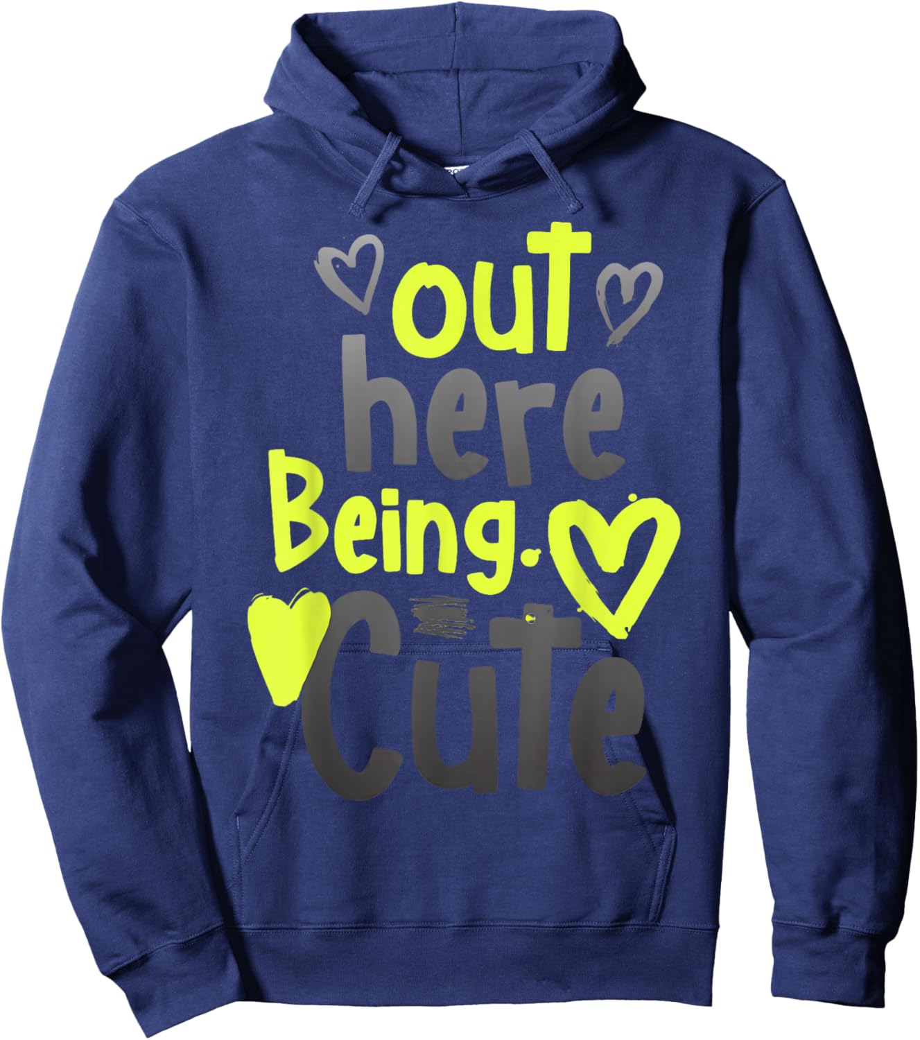 Neon Yellow Black Cool Grey Graphic Match Hoodie - Hoodie | Navy