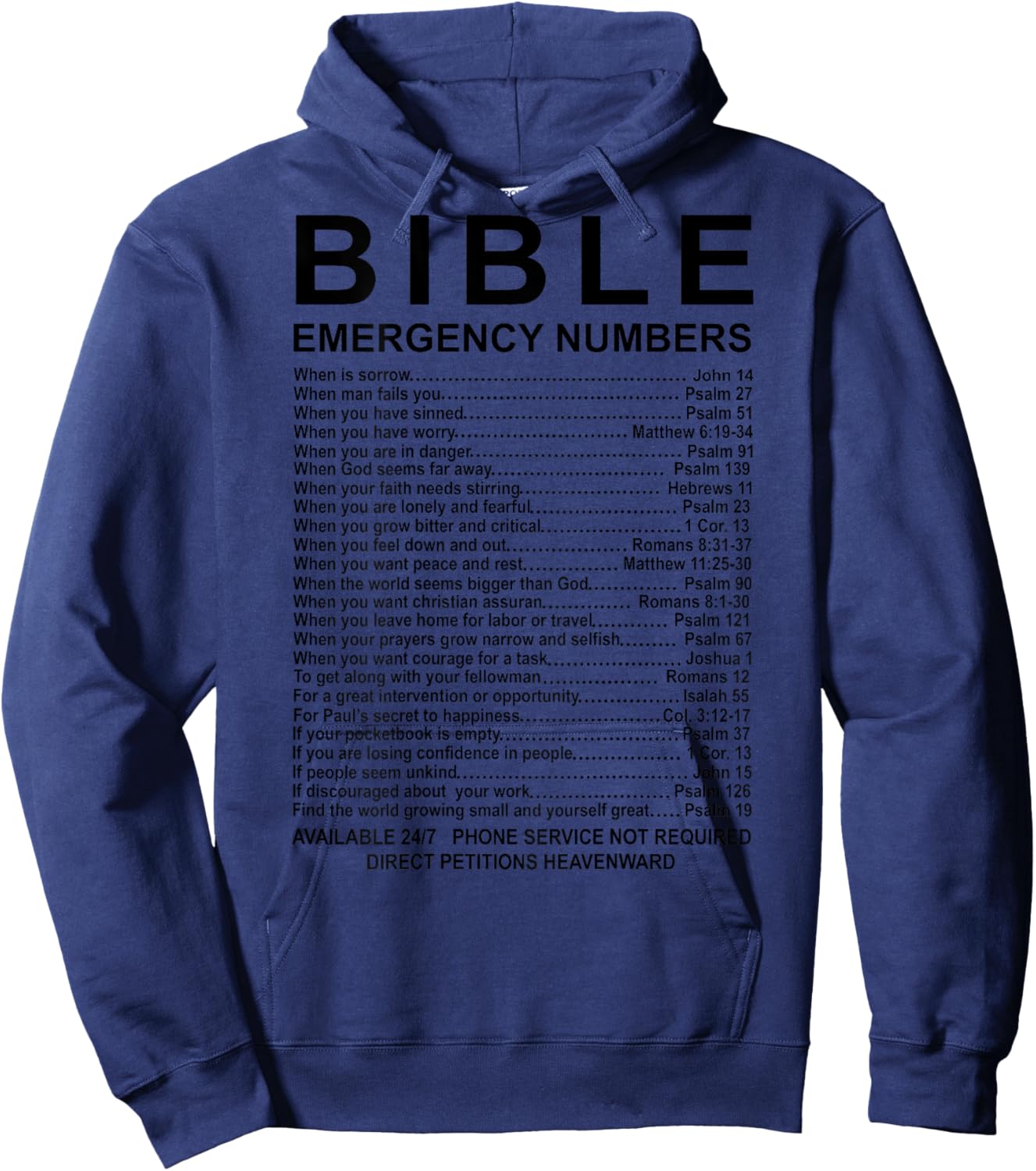 Bible Emergency Numbers (on back) Hoodie - Hoodie | Navy