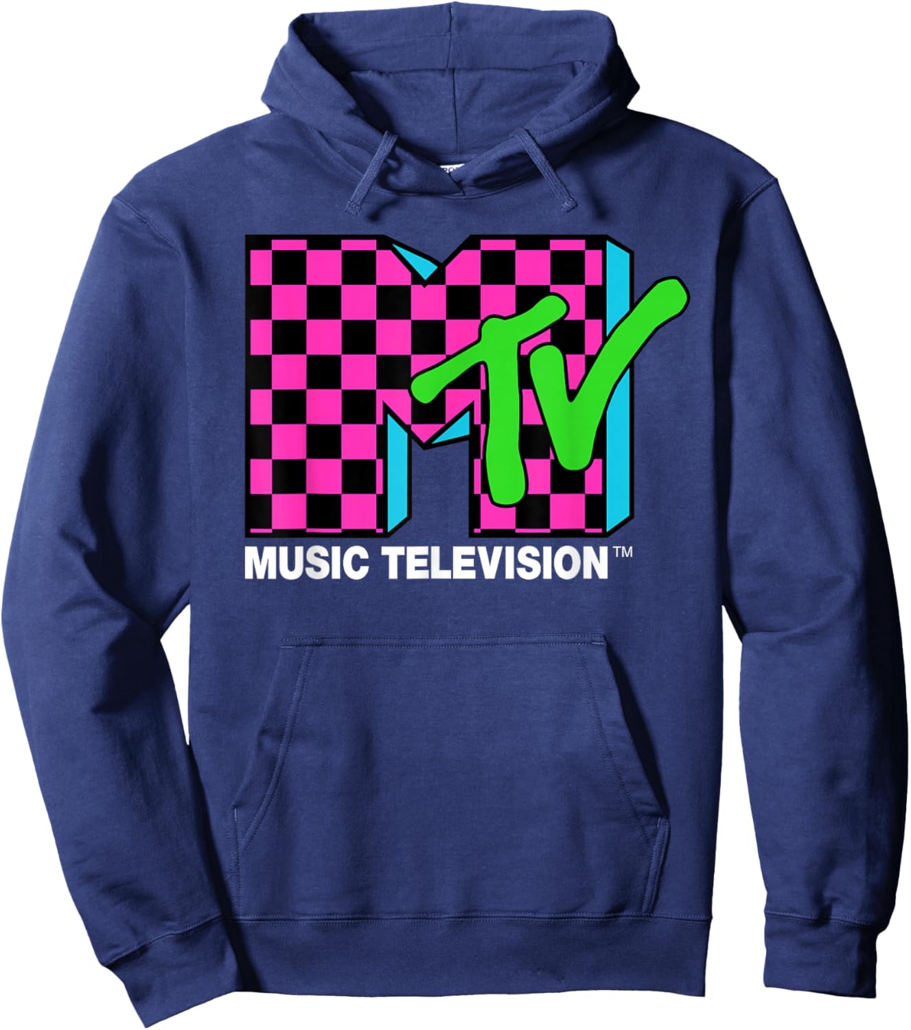 Classic MTV Logo Pink and Blue Check Hoodie - Hoodie | Navy