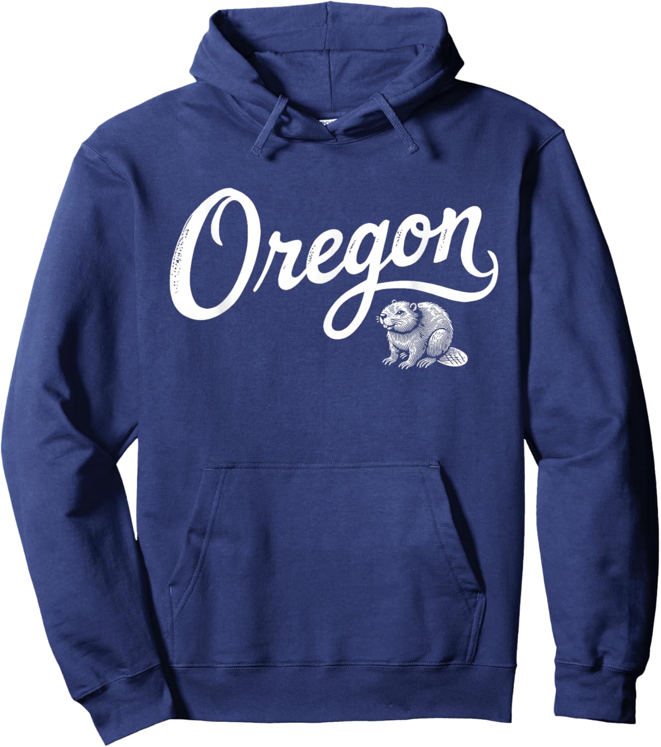Oregon - OR, Retro Vintage Script Beaver Design Hoodie - Hoodie | Navy
