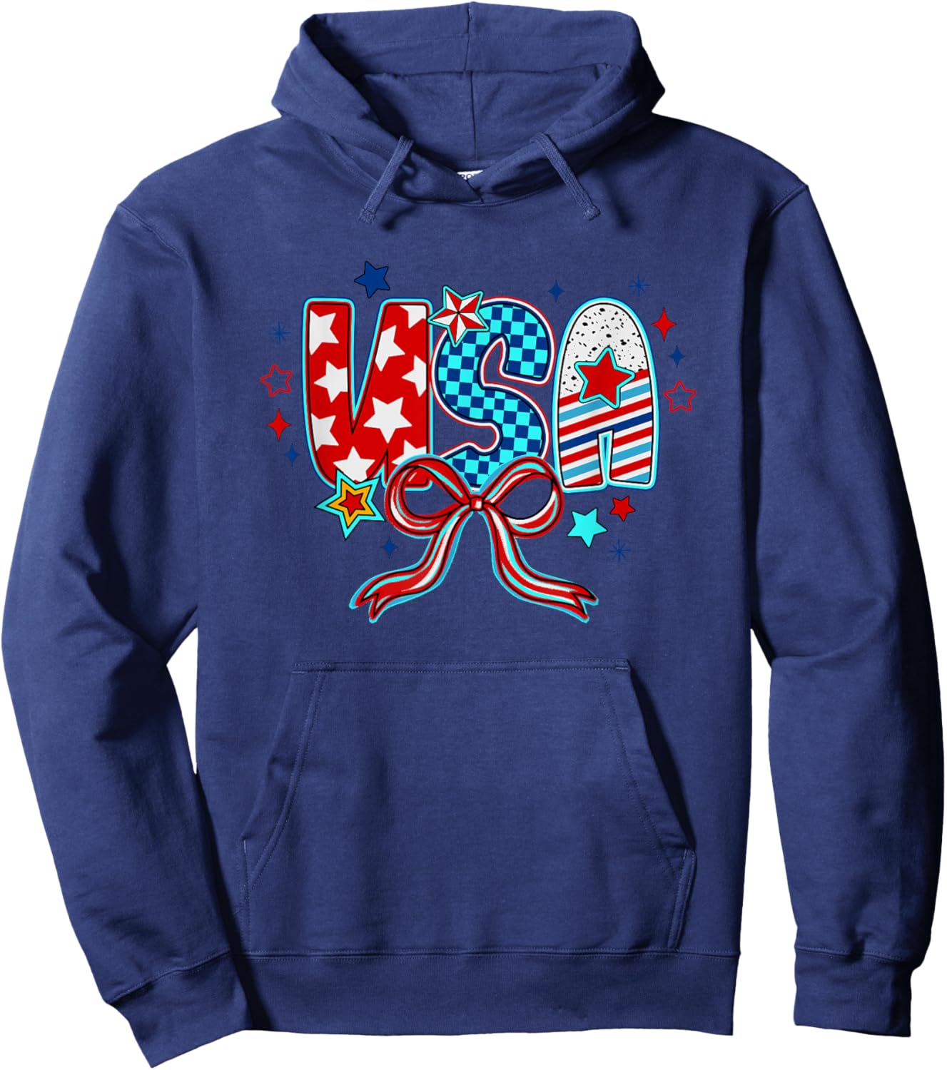 USA Stars And Stripes Bow Star Pattern Design Hoodie - Hoodie | Navy