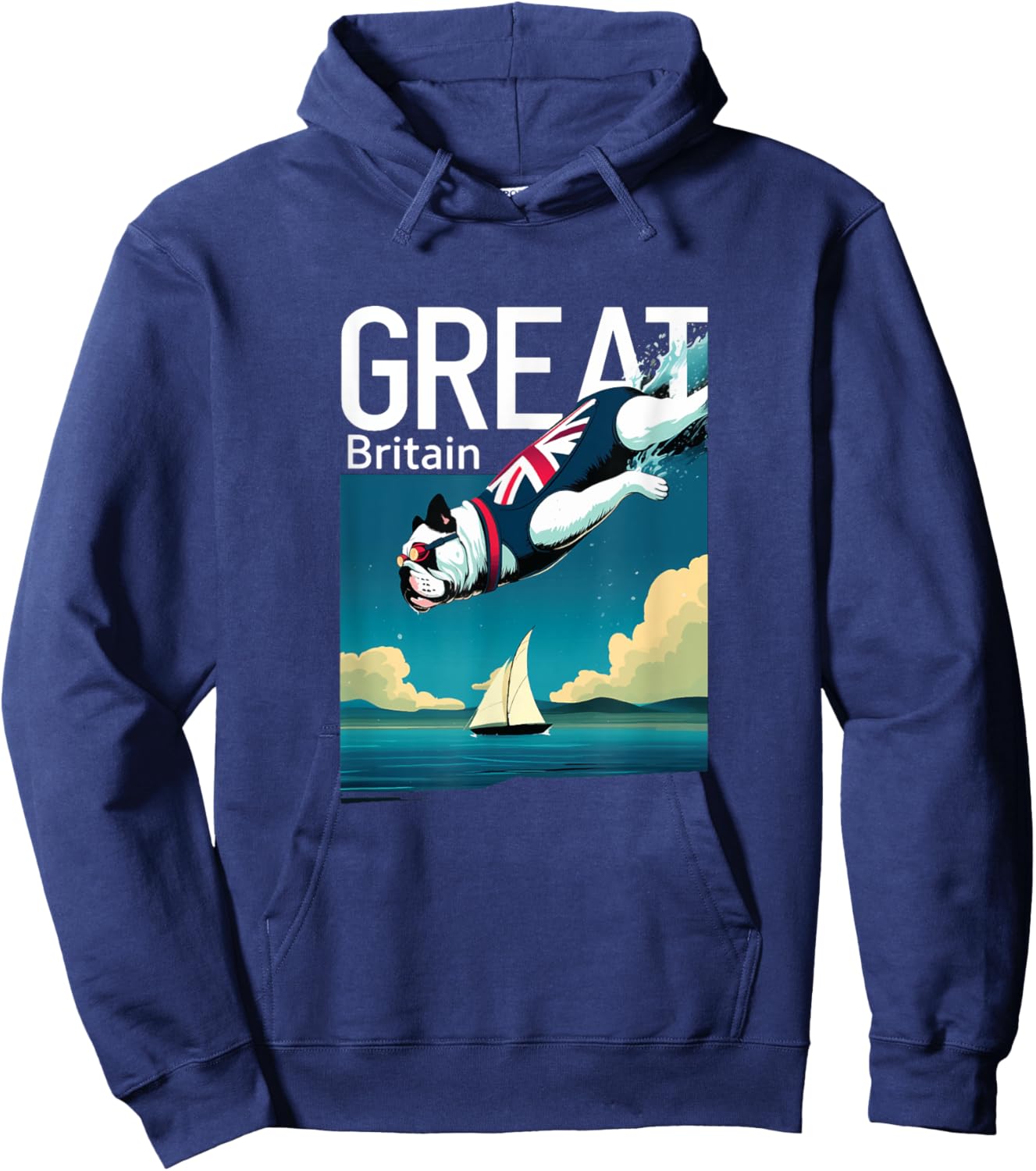 Diving British Bulldog - Great Britain Souvenir Hoodie - Hoodie | Navy
