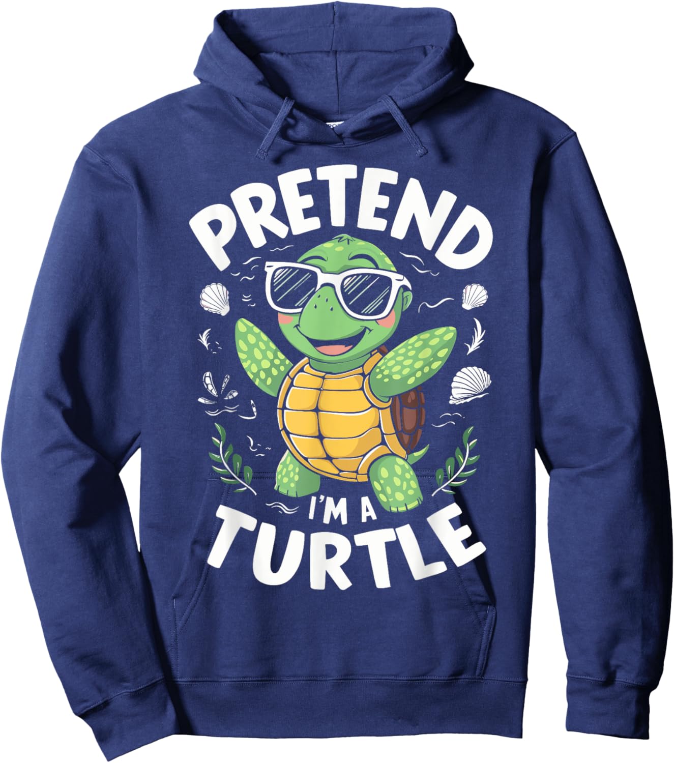 Pretend I'm A Turtle Halloween Party Pretend I'm A Turtle Funny Lazy Halloween Matching -Adults, -Kids Black Cartoon Turtle Neck Short Sleeve Size: Small Hoodie - Hoodie | Navy