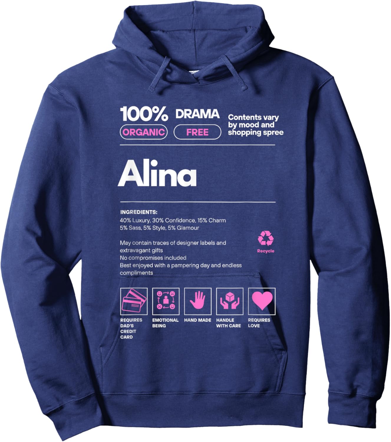 Alina Name gift Alina Sarcastic Nutrition Facts Hoodie - Hoodie | Navy
