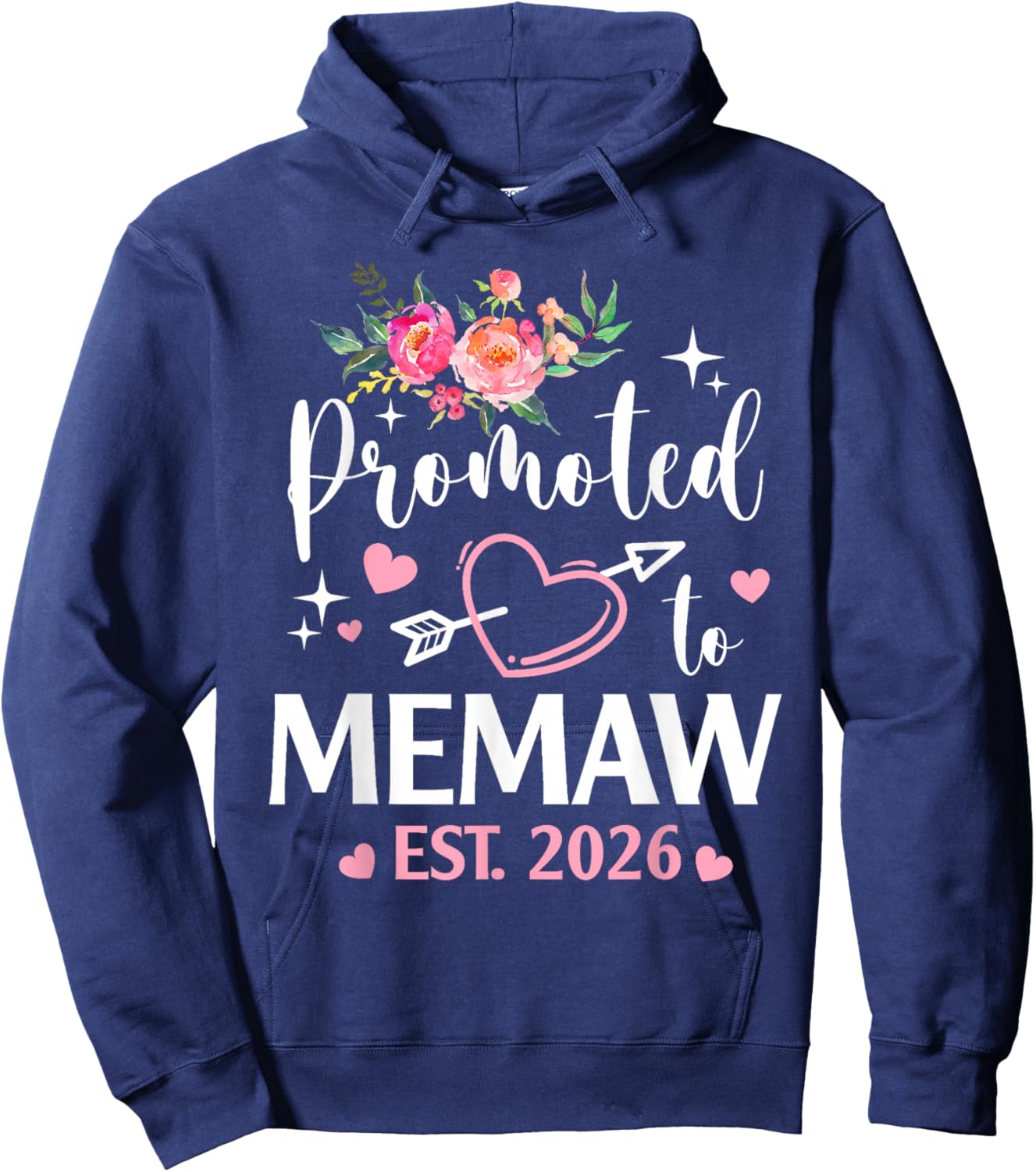 Promoted to Memaw 2026 Flower Heart New Memaw Hoodie - Hoodie | Navy