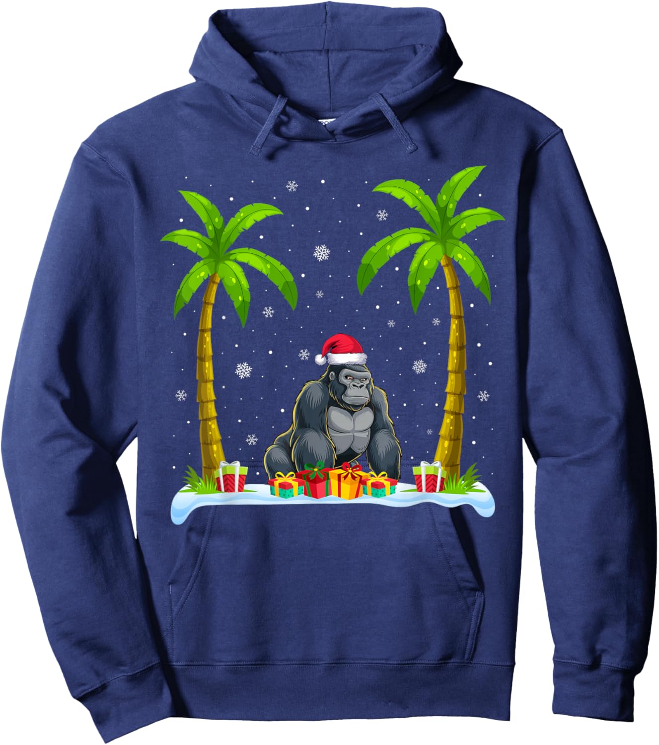 Gorilla Santa Hat Palm Tree Beach Xmas Pajama Hoodie - Hoodie | Navy