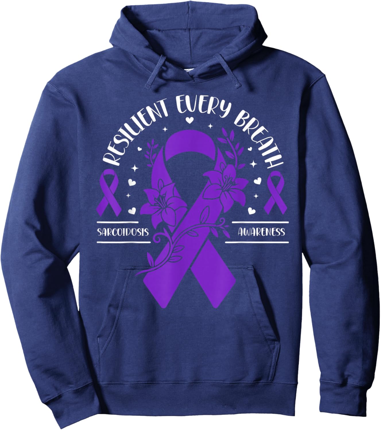Sarcoidosis Awareness Floral Purple Ribbon Hoodie - Hoodie | Navy