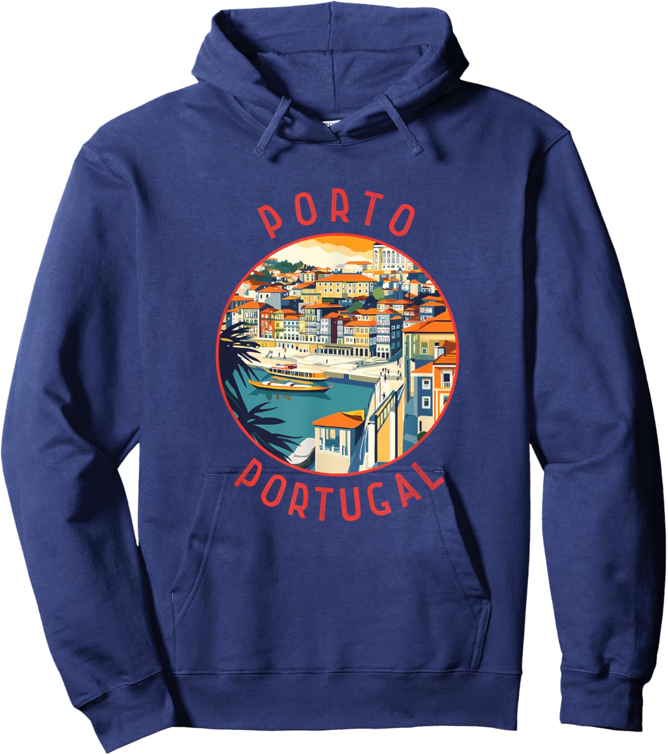Porto Portugal Retro Distressed Circle Hoodie - Hoodie | Navy