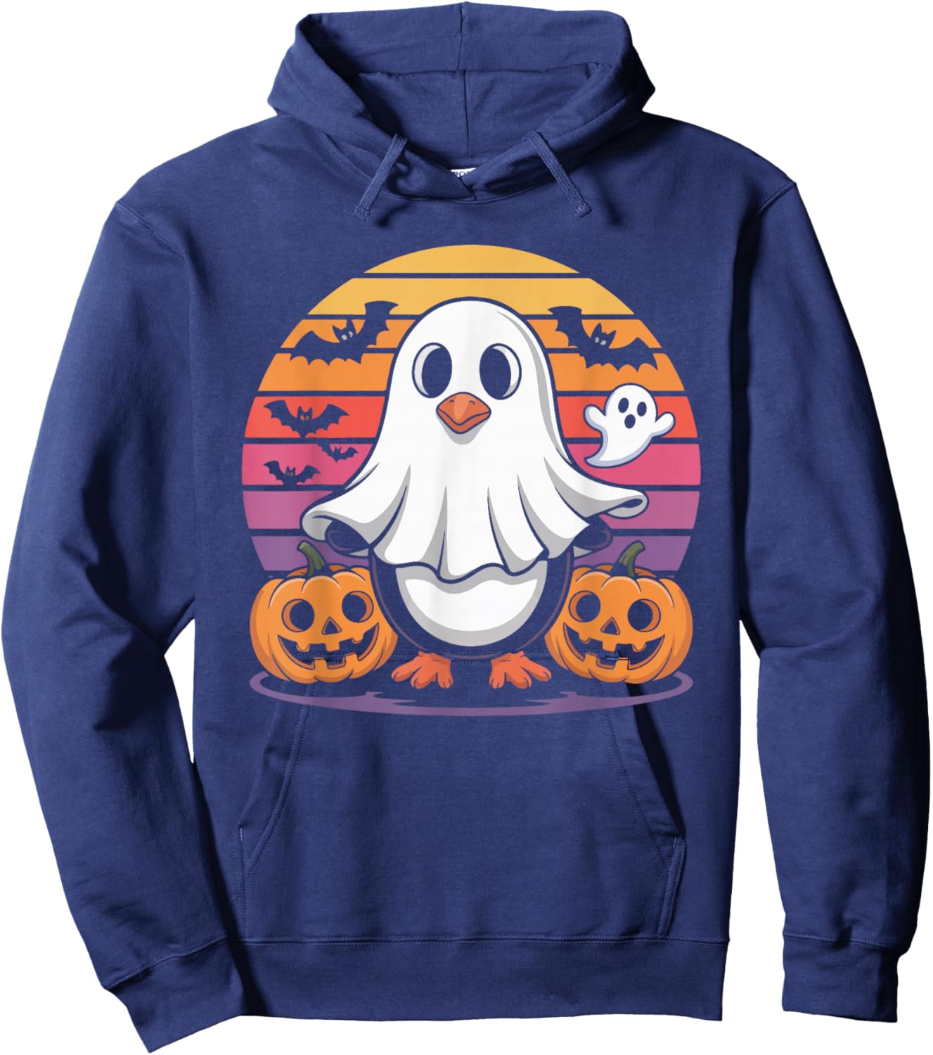 Cute Penguin Ghost Halloween Pumpkin Fun Hoodie - Hoodie | Navy