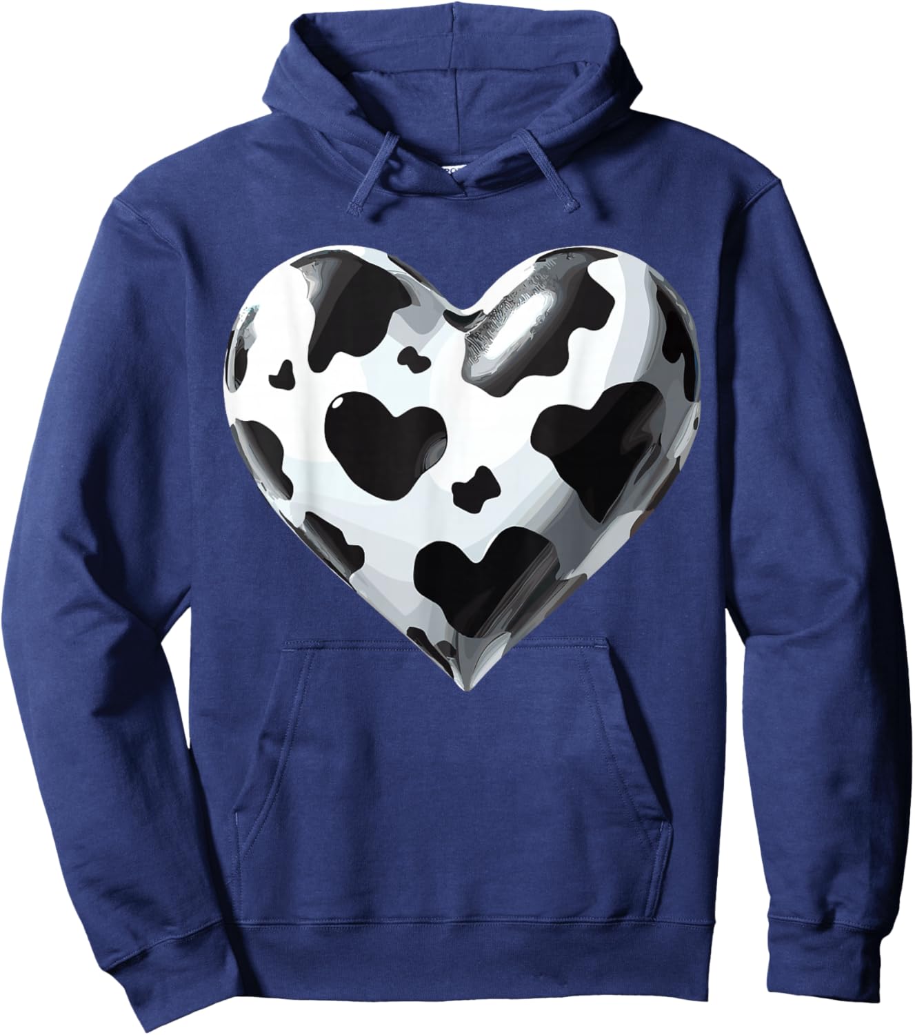 Cow Print Heart Animal Hoodie - Hoodie | Navy