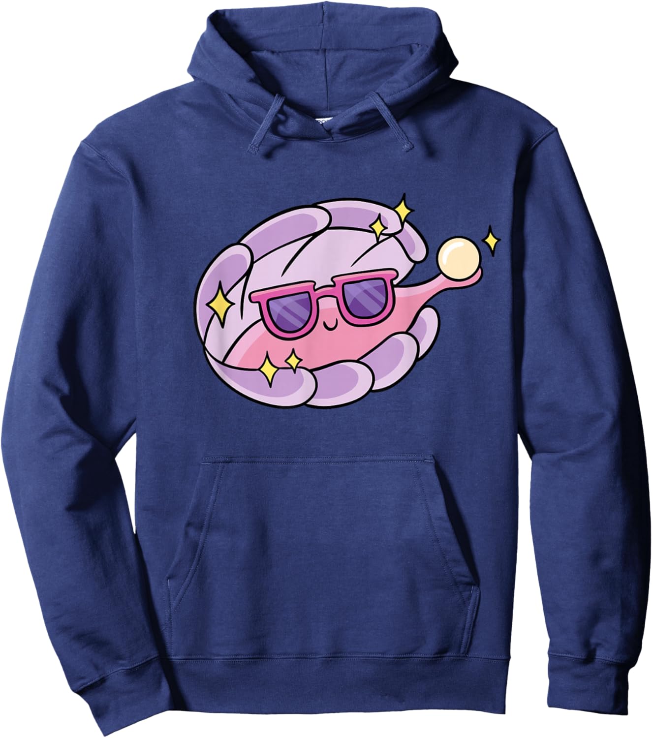 Cartoon Clam With Sunglasses And Pearl Hoodie - Hoodie | Navy