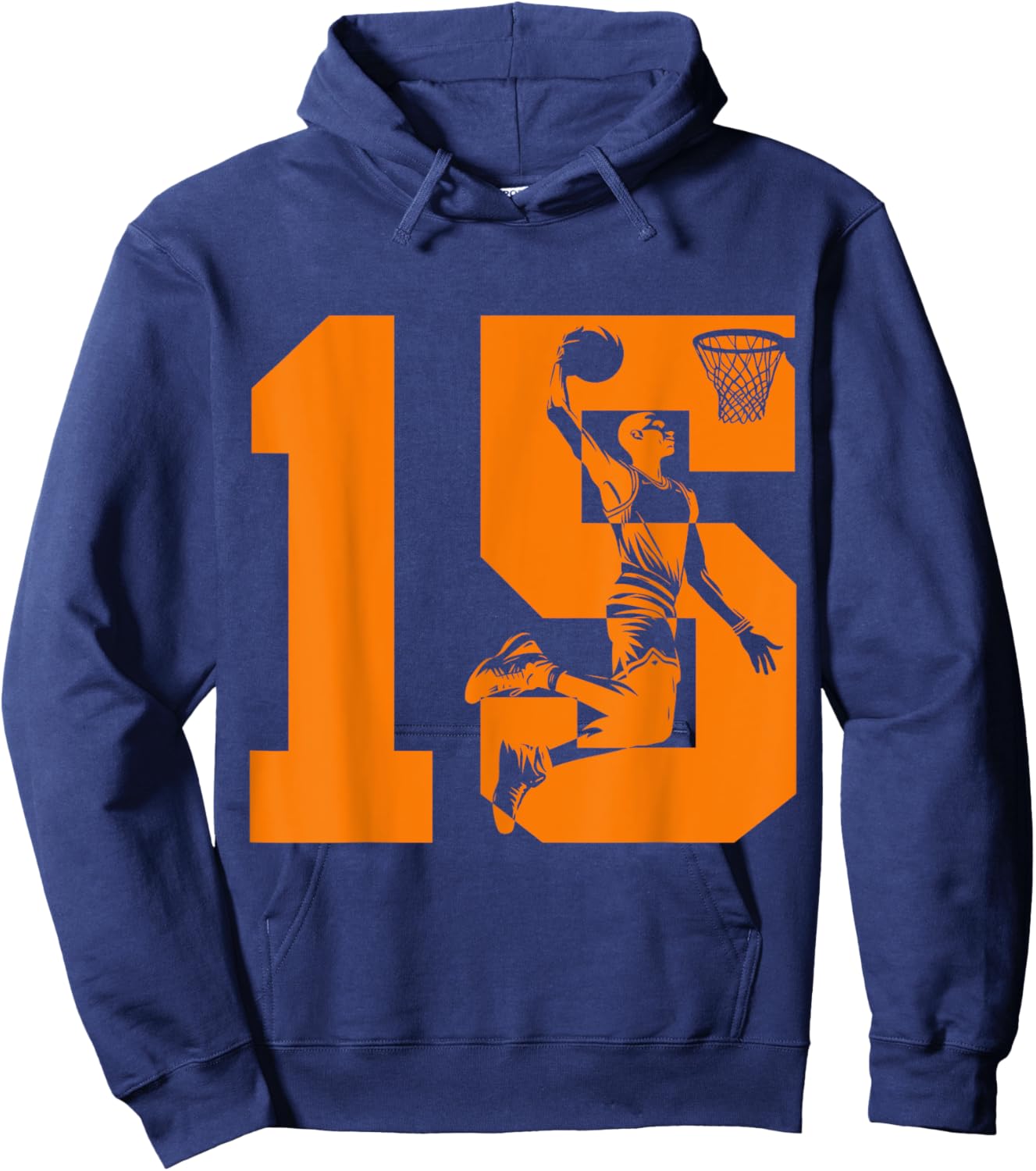 Number 15 Basketball 15th Birthday Hoodie - Hoodie | Navy