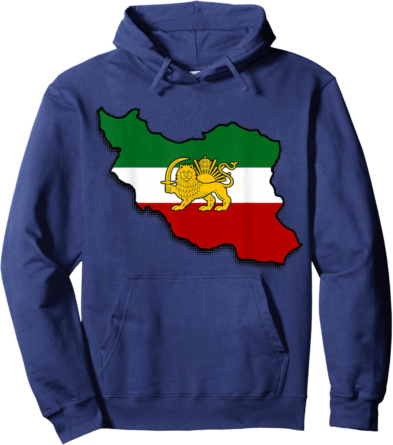 Iran Map Lion and Sun Persian Pahlavi Flag Hoodie - Hoodie | Navy