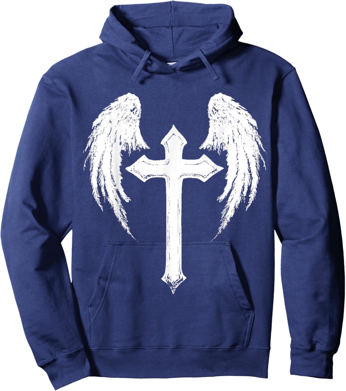 Jesus Cross with Angel Wings White Hoodie - Hoodie | Navy