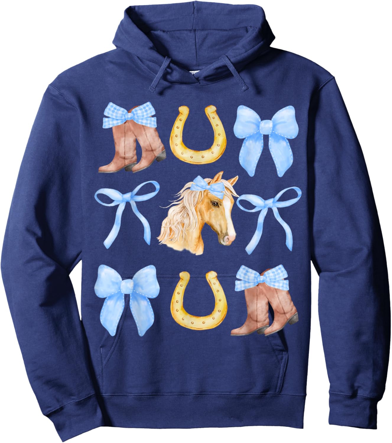 Blue Coquette Bow Boots Horse horseshoe Hoodie - Hoodie | Navy