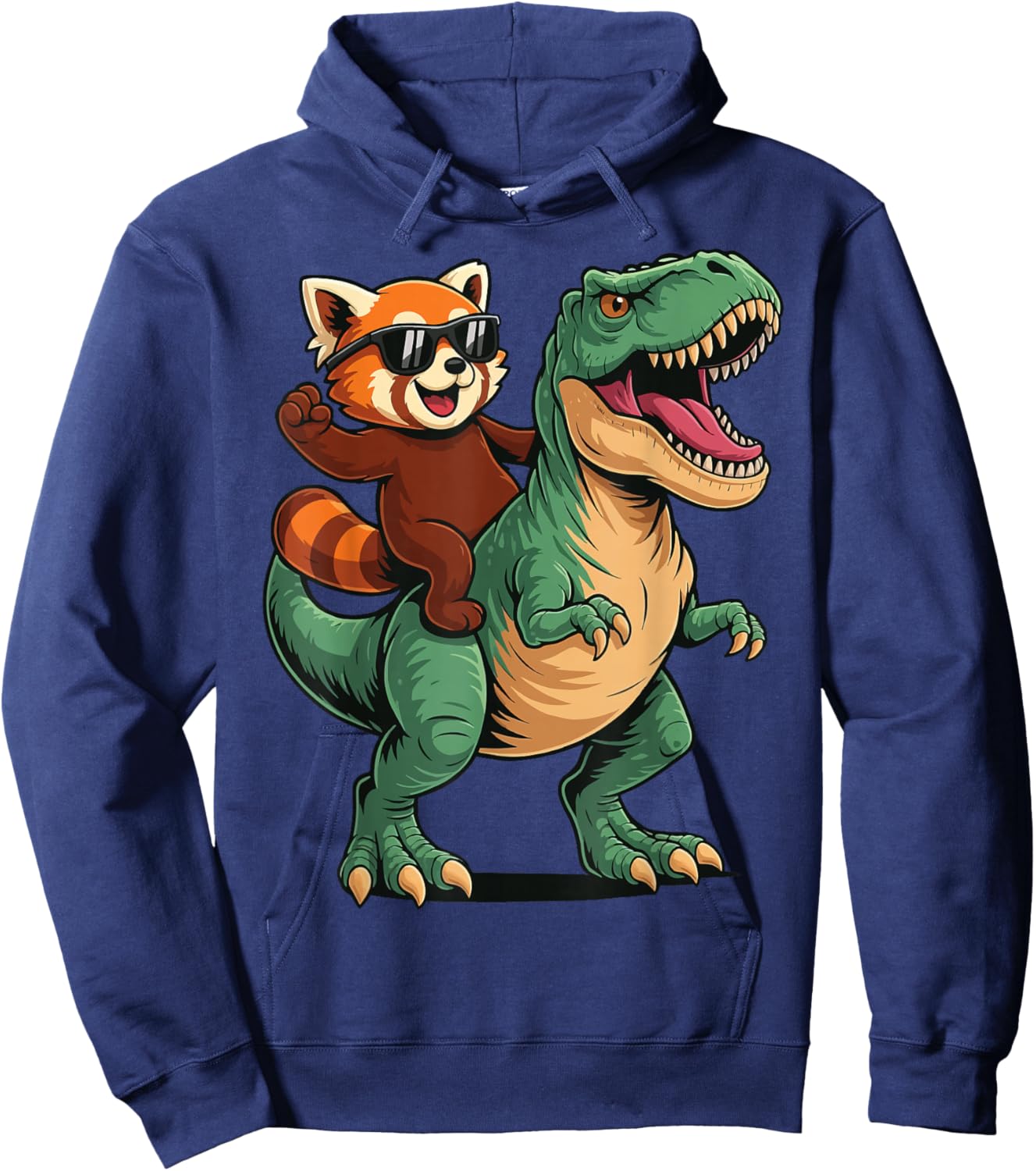 Red Panda Riding T-Rex Hoodie - Hoodie | Navy
