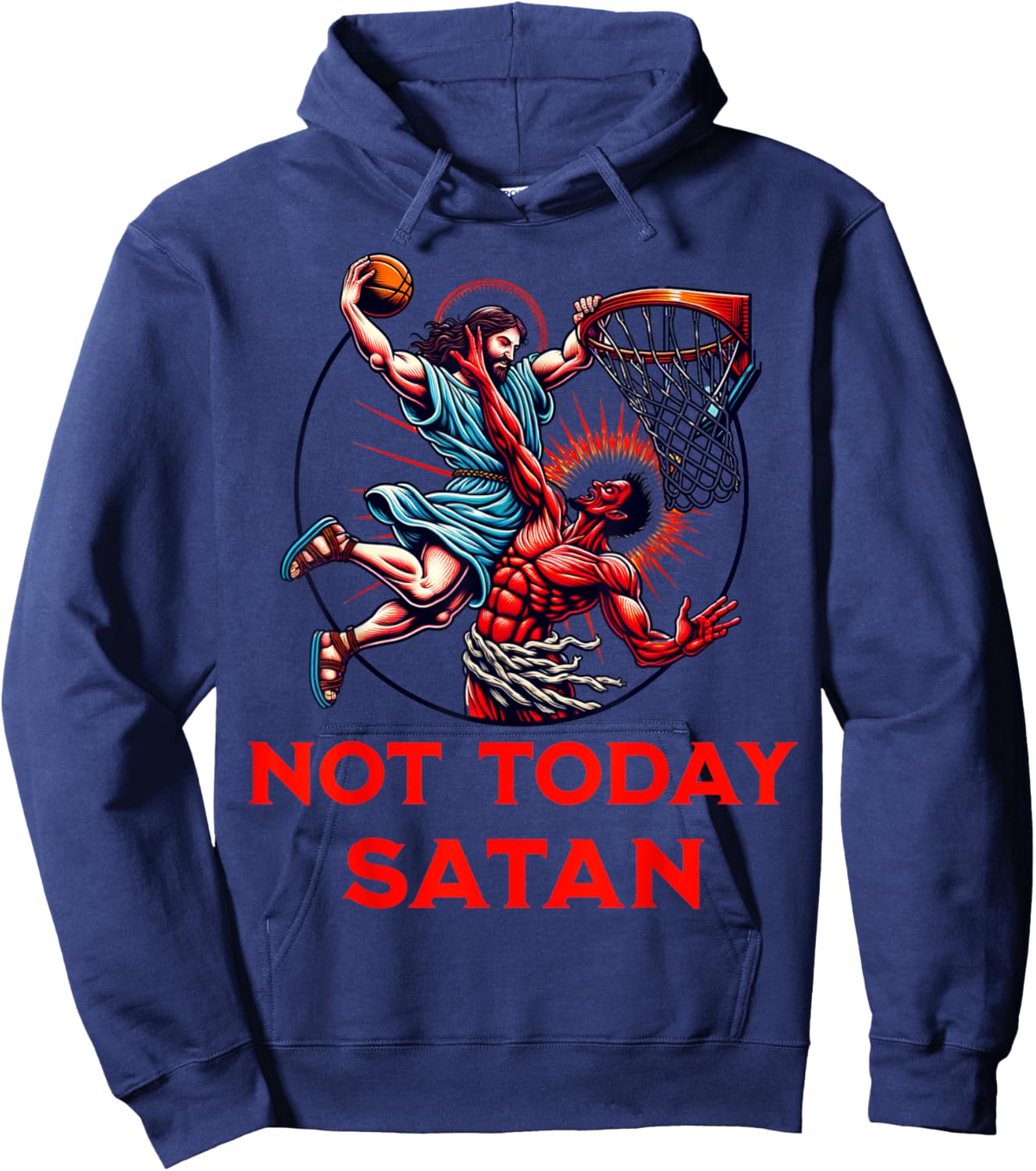 Not Today Satan Basketball Hoodie - Hoodie | Navy