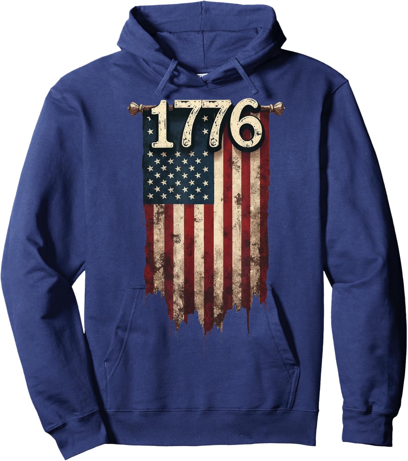 1776 Distressed American Flag Patriotic Hoodie - Hoodie | Navy