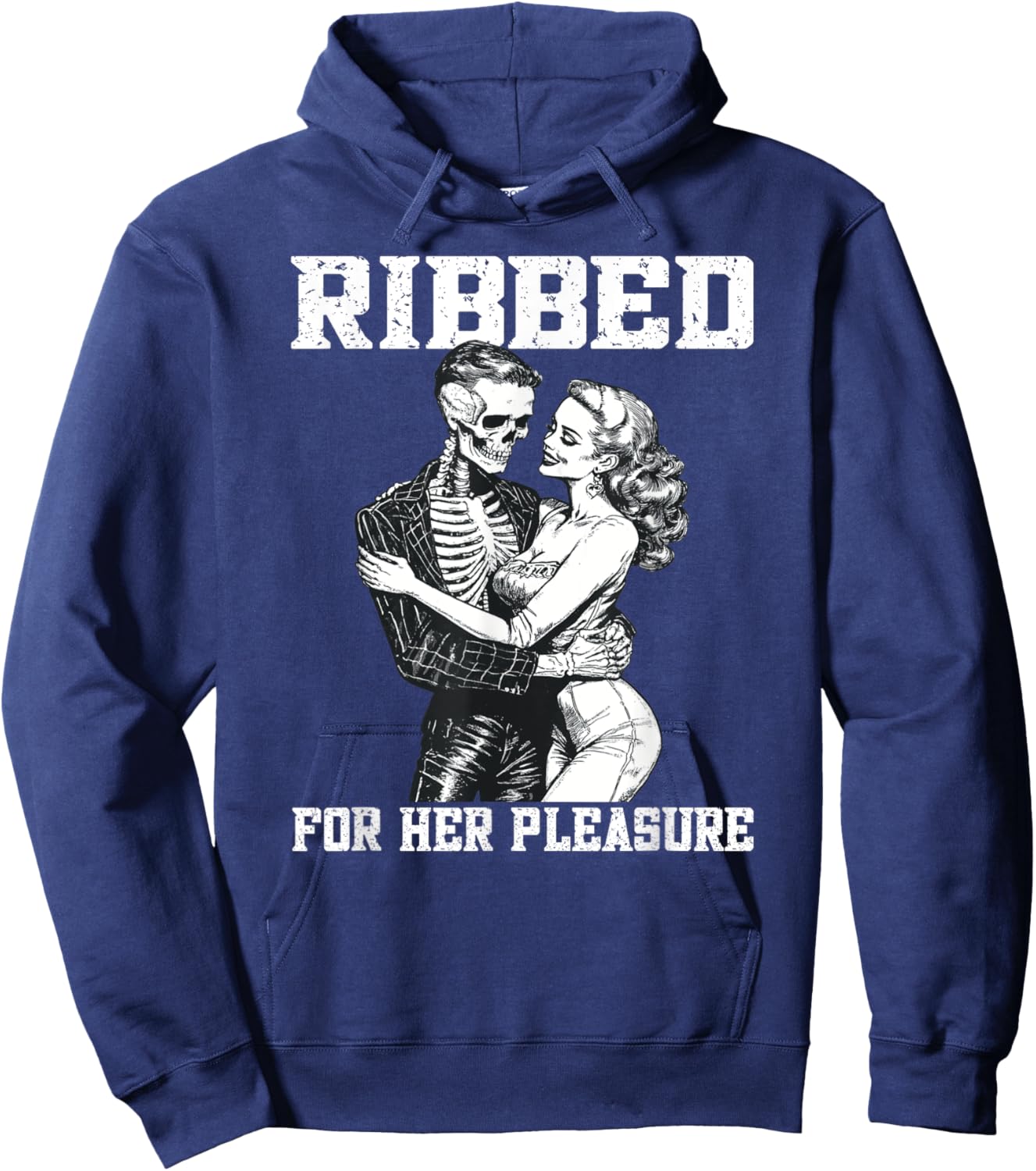 Sexy Skeleton Ribbed Pleasure Risky Halloween Hoodie - Hoodie | Navy