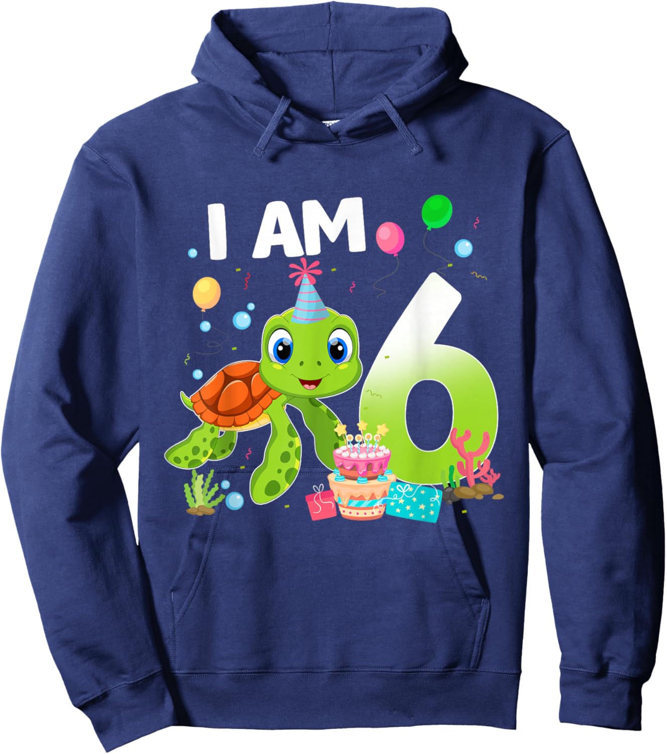 6th Birthday Sea Turtle Themed 6 Year Old Party Hoodie - Hoodie | Navy