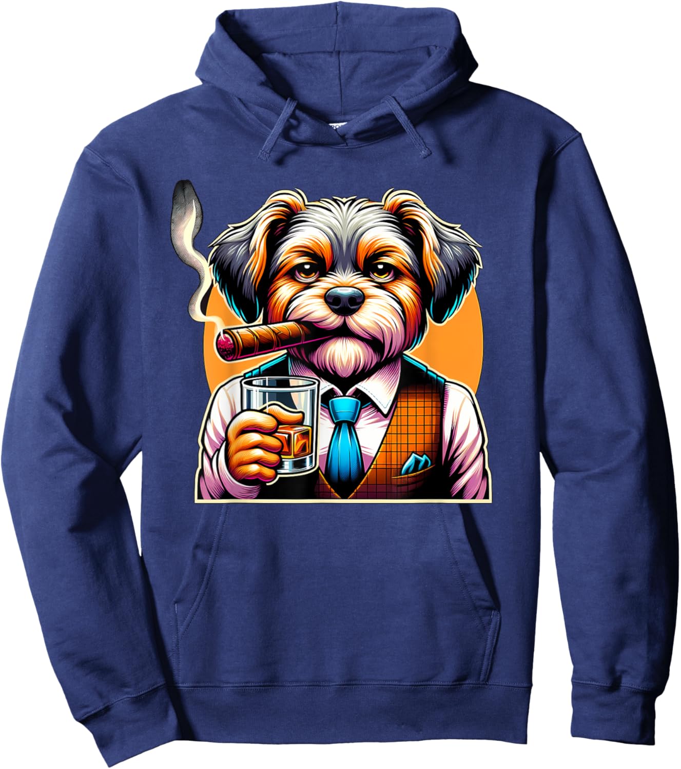 Dorkie Dog Cigar And Whiskey Hoodie - Hoodie | Navy