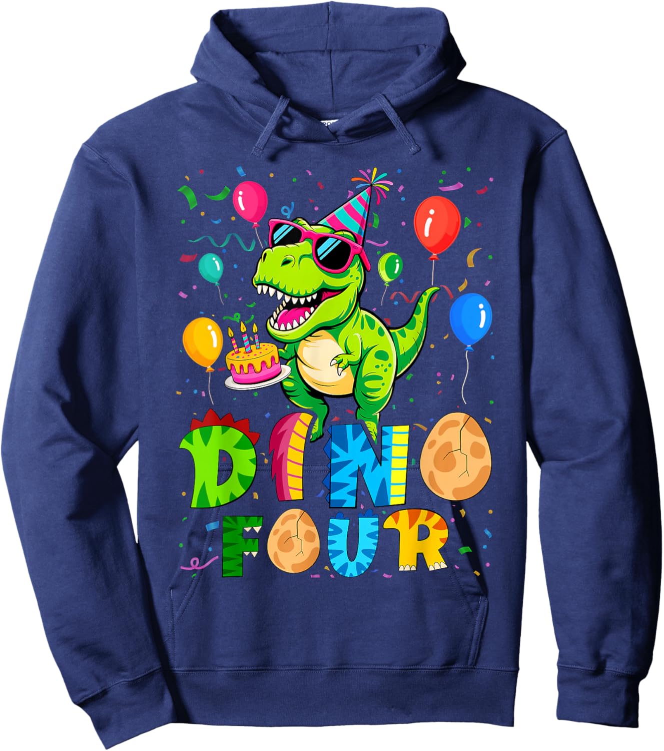 Dino Four Dinosaur 4th Birthday Matching Family Hoodie - Hoodie | Navy