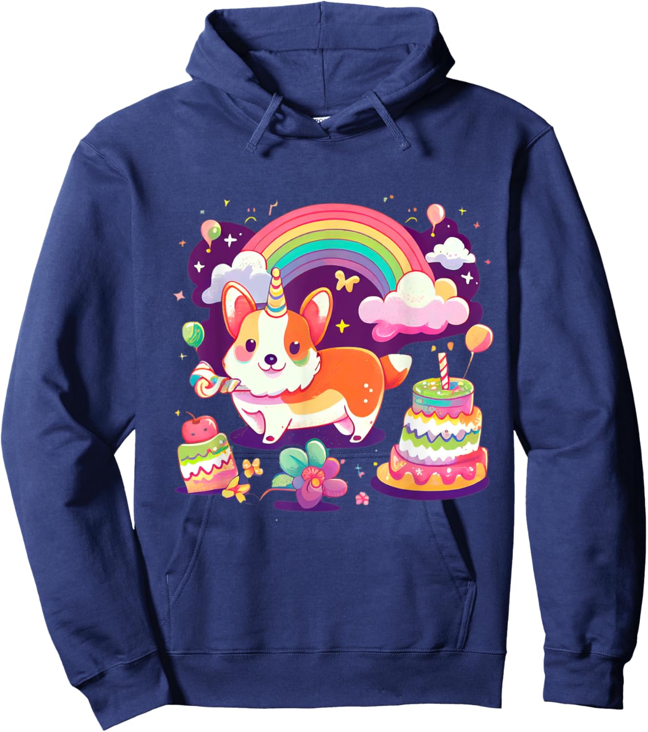 Corgi Unicorn Rainbow Cake Hoodie - Hoodie | Navy