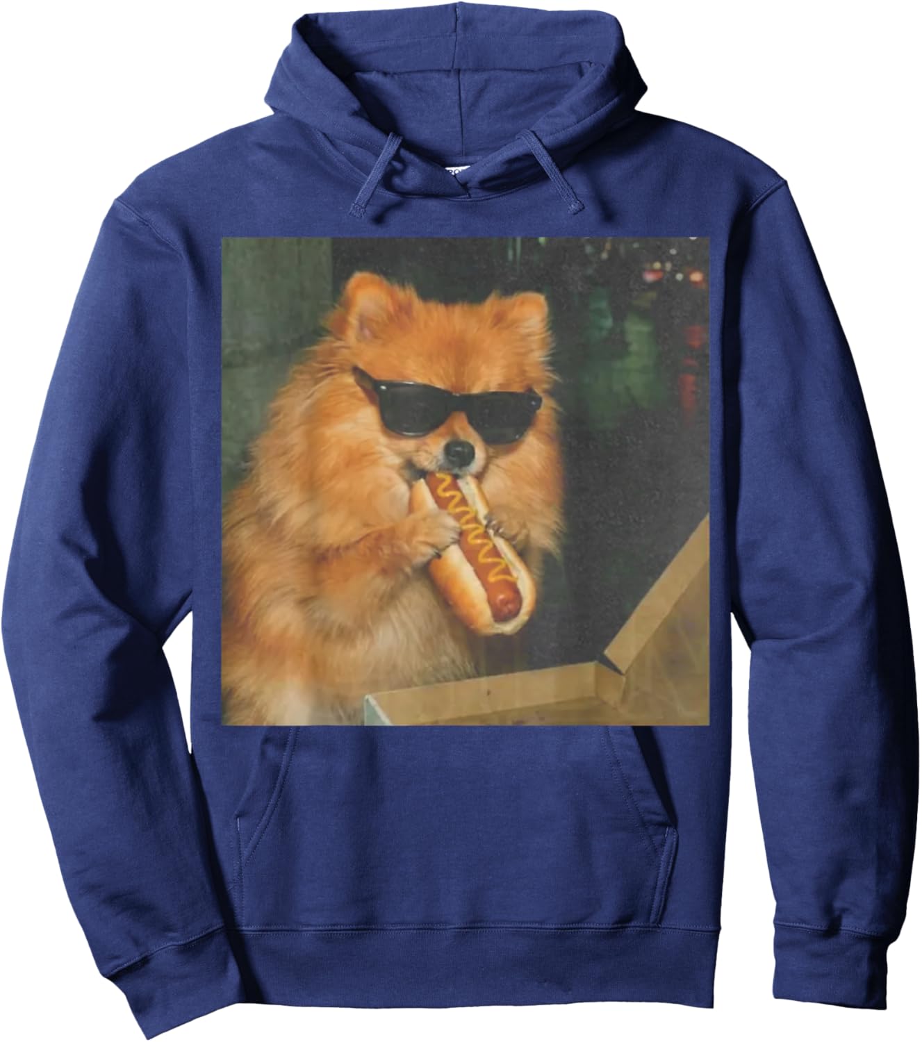 Pomeranian Dog Eating Hot Dog Funny Dog Meme Hoodie - Hoodie | Navy