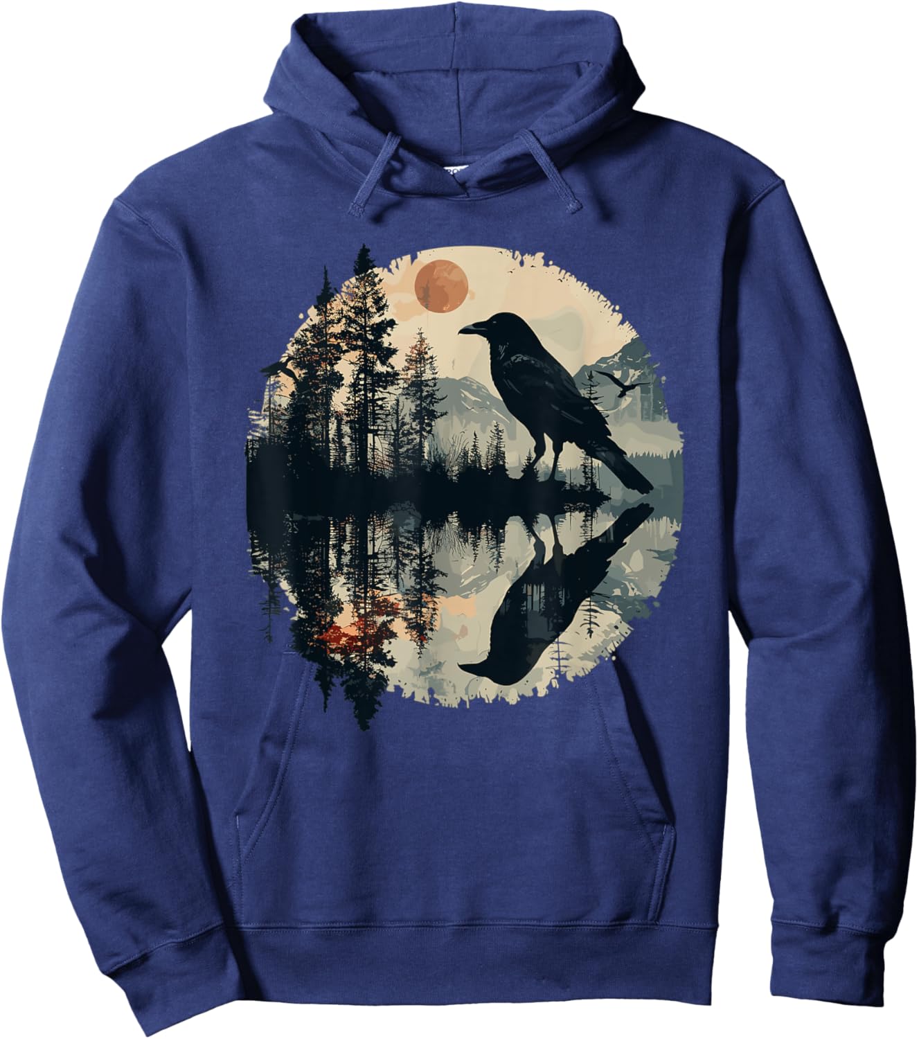 Black Raven Reflection Crow Nature Art Hoodie - Hoodie | Navy