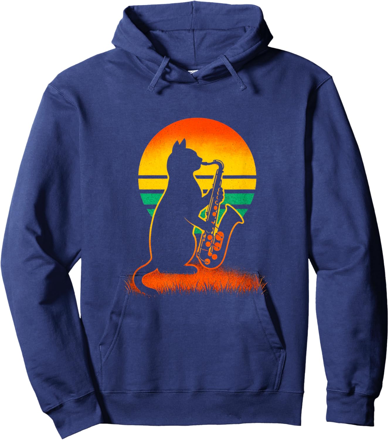 Jazz Cat Sunset - Funny Saxophone Music Lover Hoodie - Hoodie | Navy