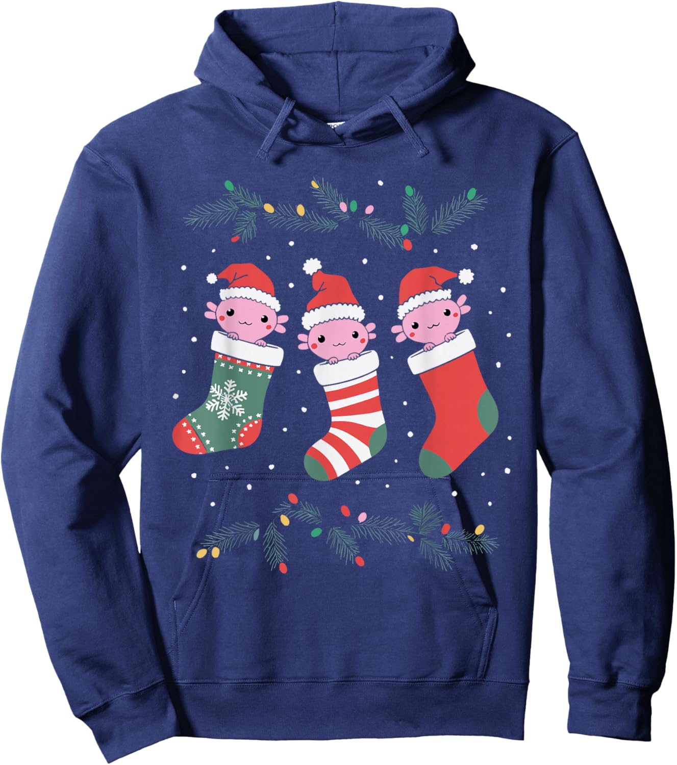 Adults -Kids Axolotl Christmas Black Small Hoodie - Hoodie | Navy