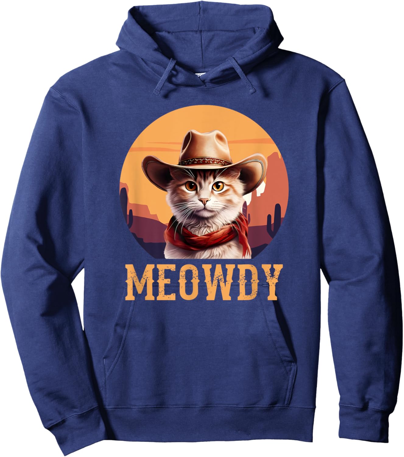 Meowdy Cat Cowboy Hat Funny Vintage Graphic Hoodie - Hoodie | Navy