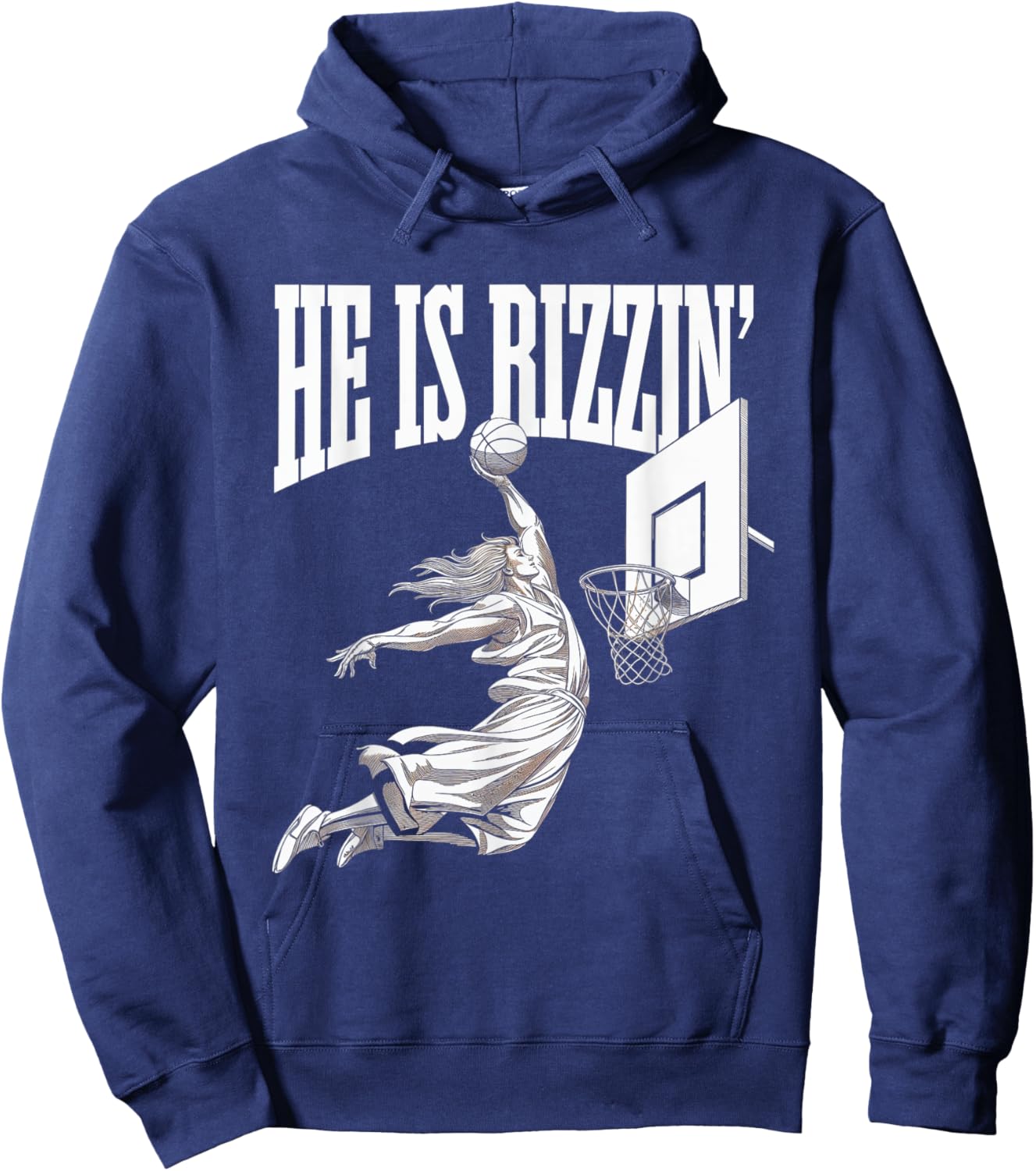 He Is Rizzin Basketball Jesus Dunk Memes Humor Hoodie - Hoodie | Navy