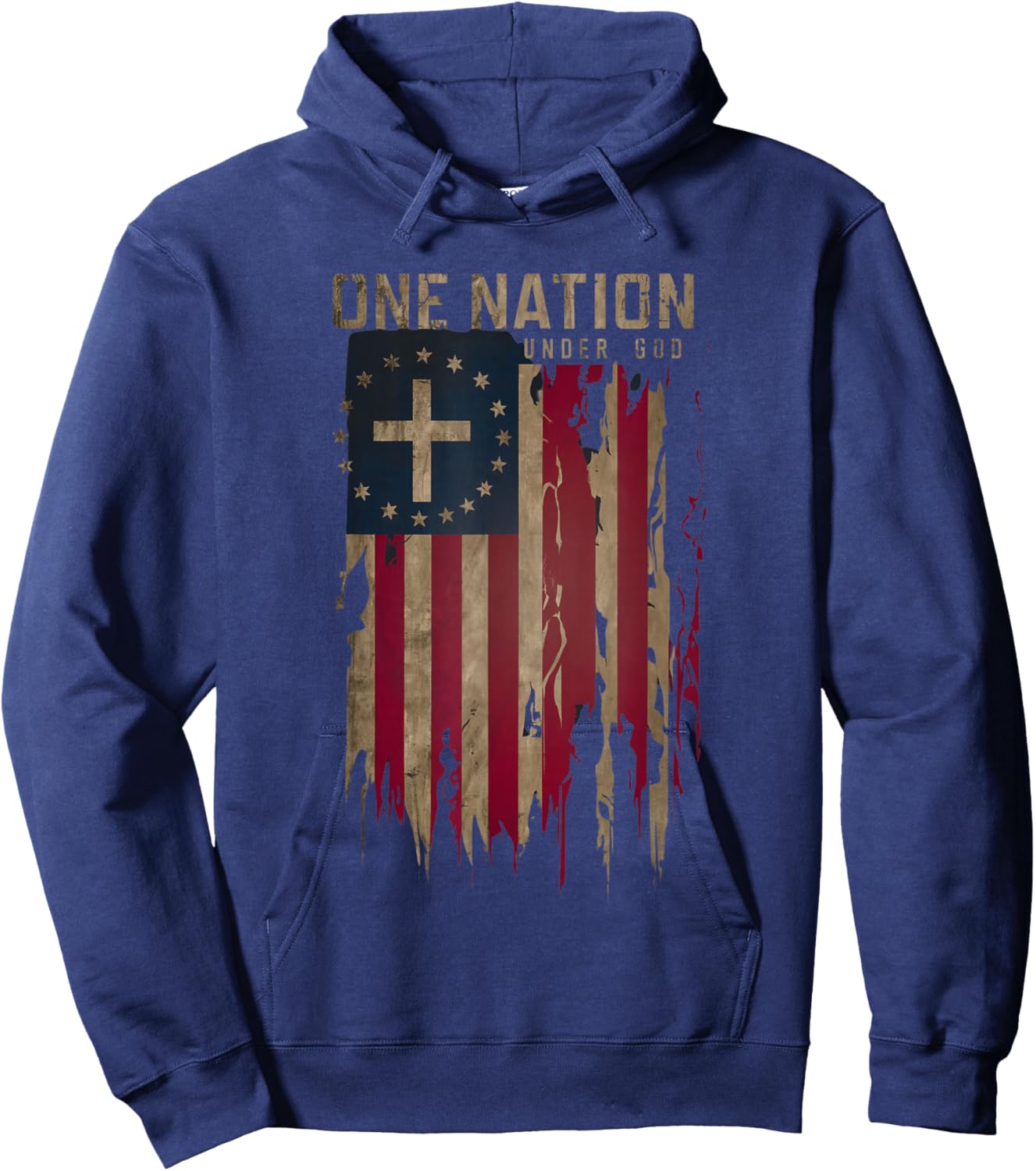 One Nation Under God Patriotic American Flag Hoodie - Hoodie | Navy
