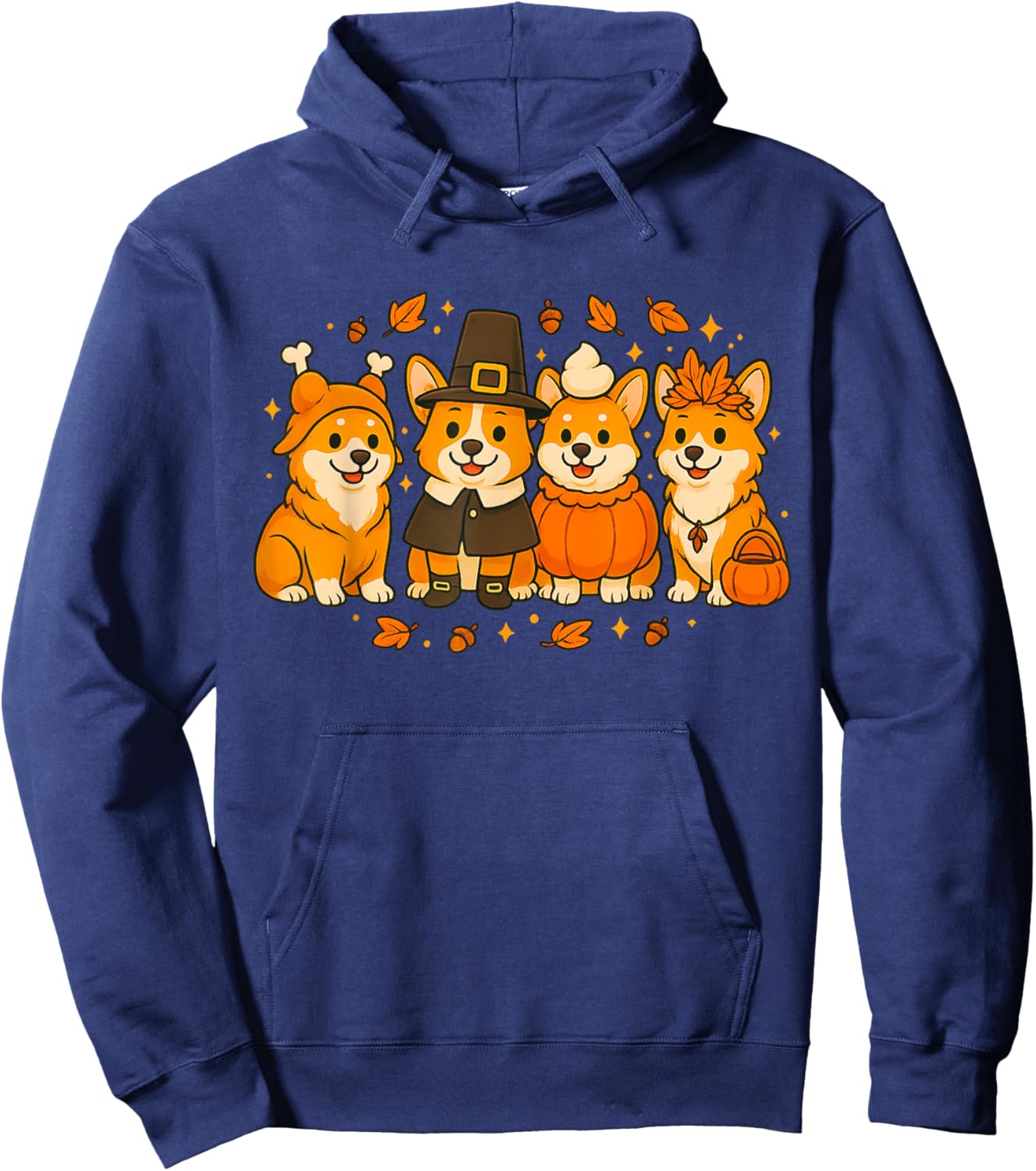 Thanksgiving Corgi Dogs Fall Autumn Graphic Hoodie - Hoodie | Navy