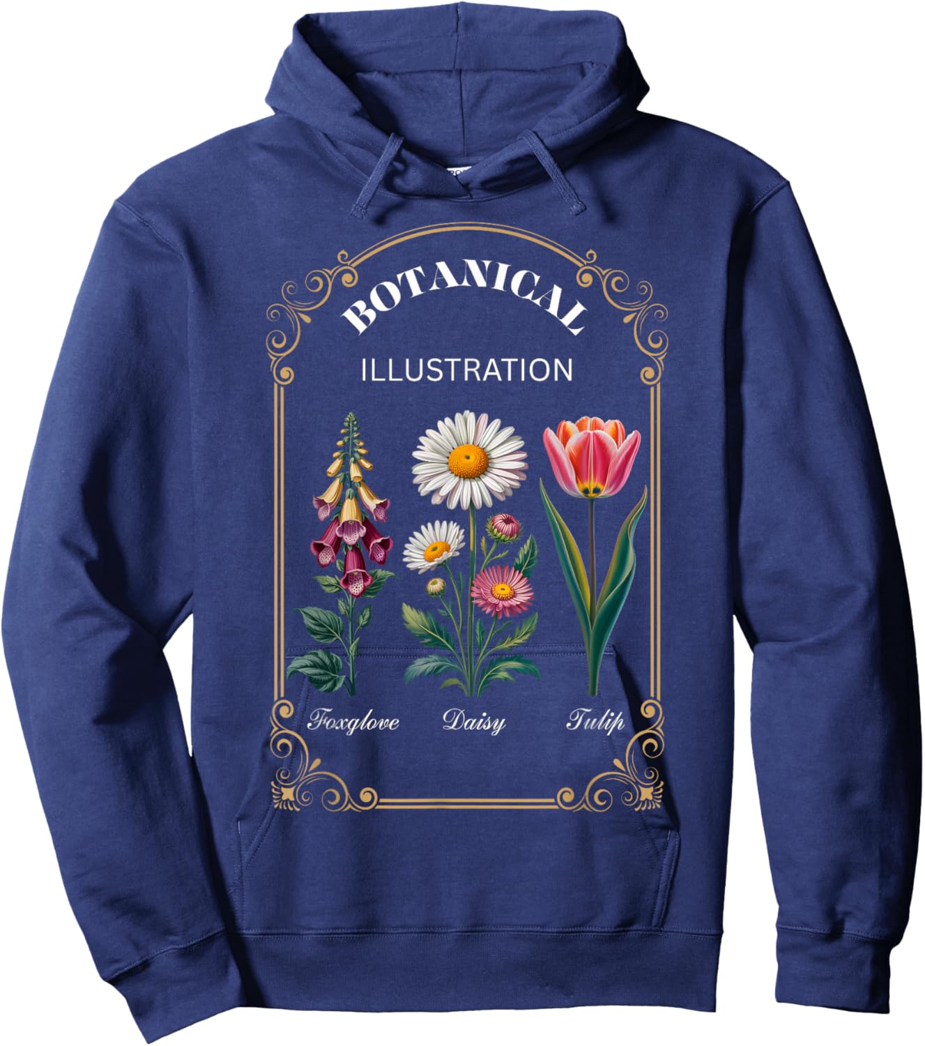 Foxglove Daisy Tulip Vintage Flower Arrangement Hoodie - Hoodie | Navy