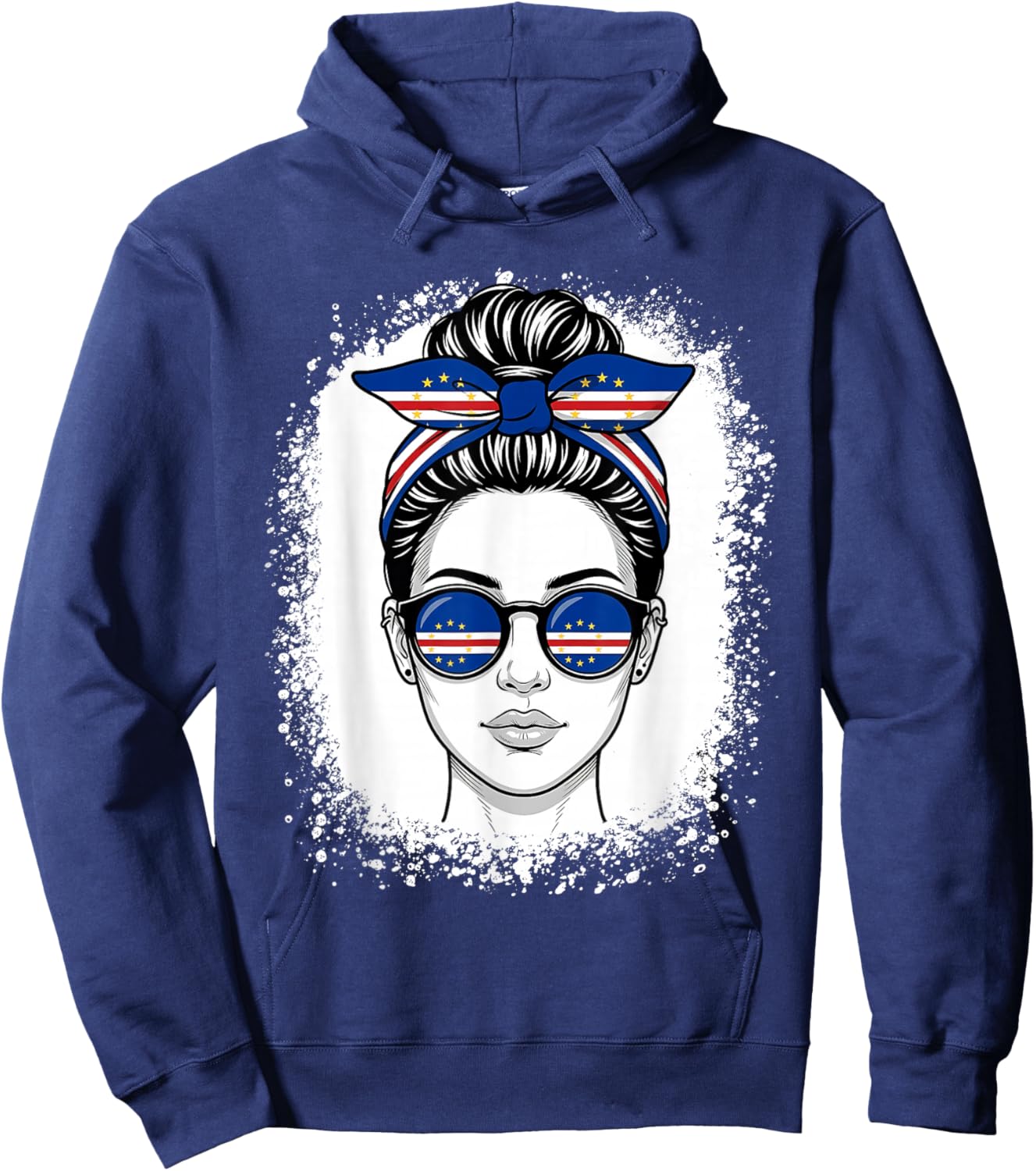 Cabo Verde Flag Messy Bun Sunglasses Woman Hoodie - Hoodie | Navy