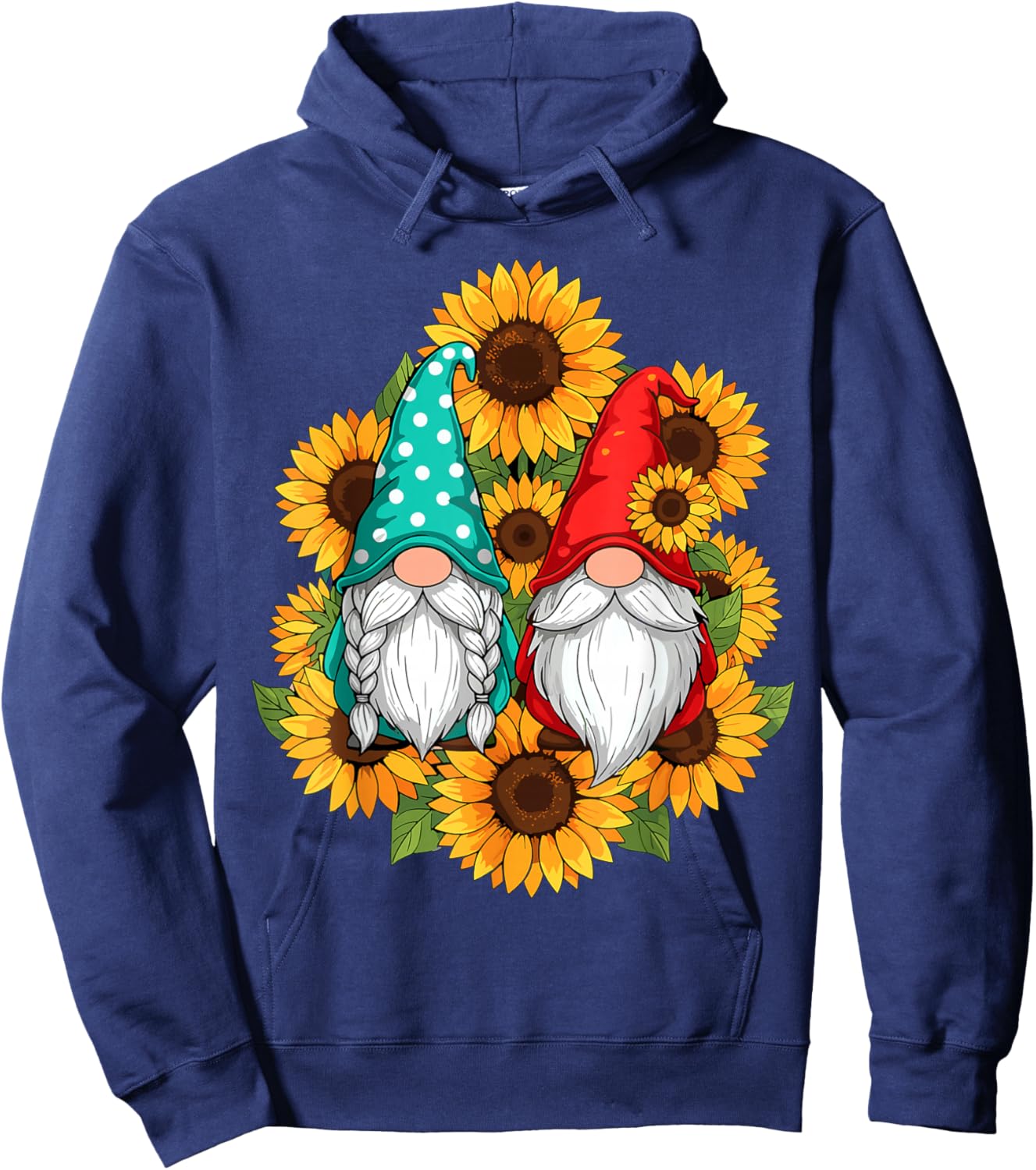 Sunflower Gnome Hippie Floral Hoodie - Hoodie | Navy